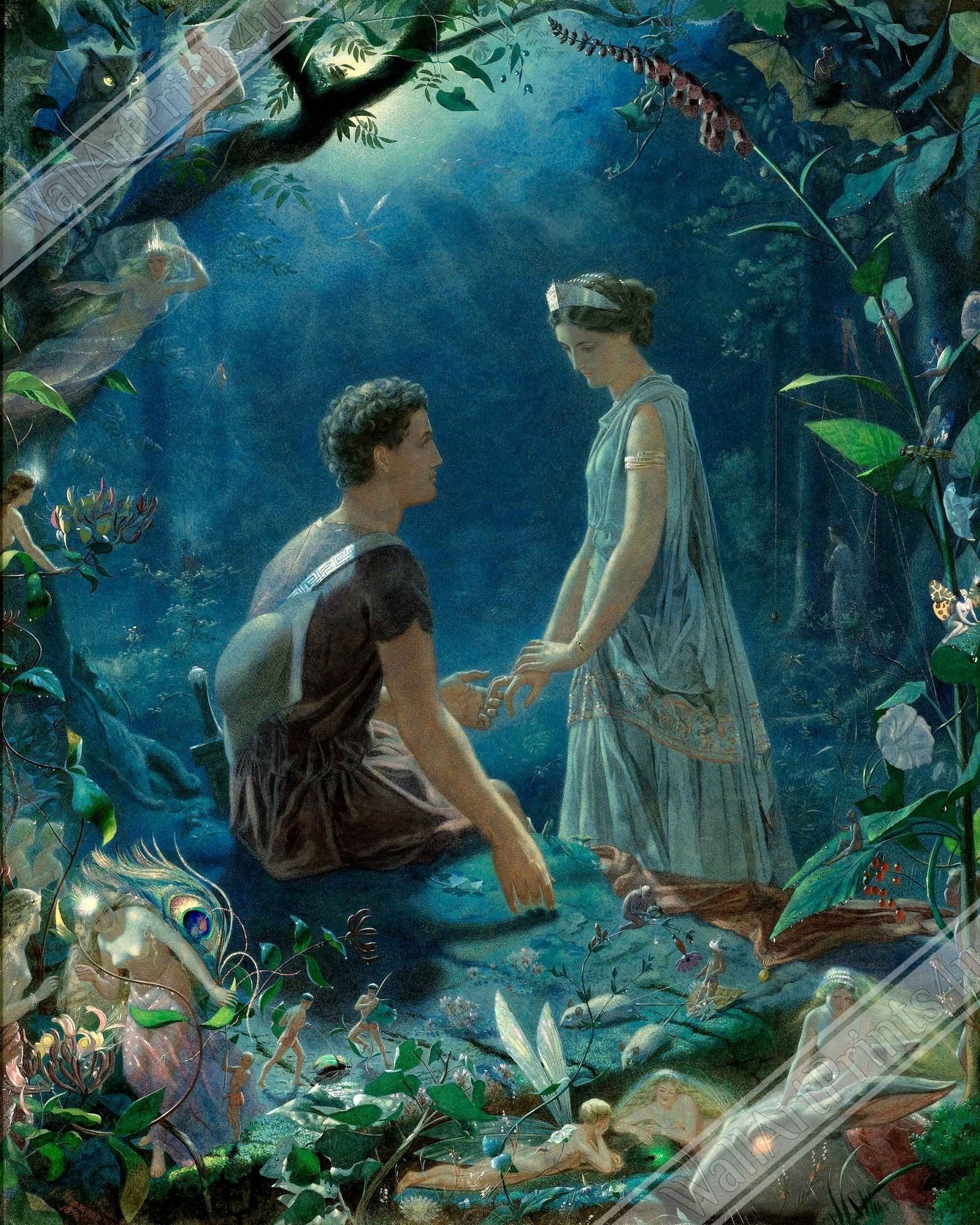 Midsummer Nights Dream Canvas Print Canvas, Hermia & Lysander In Love, John Simmons 1870. - WallArtPrints4U