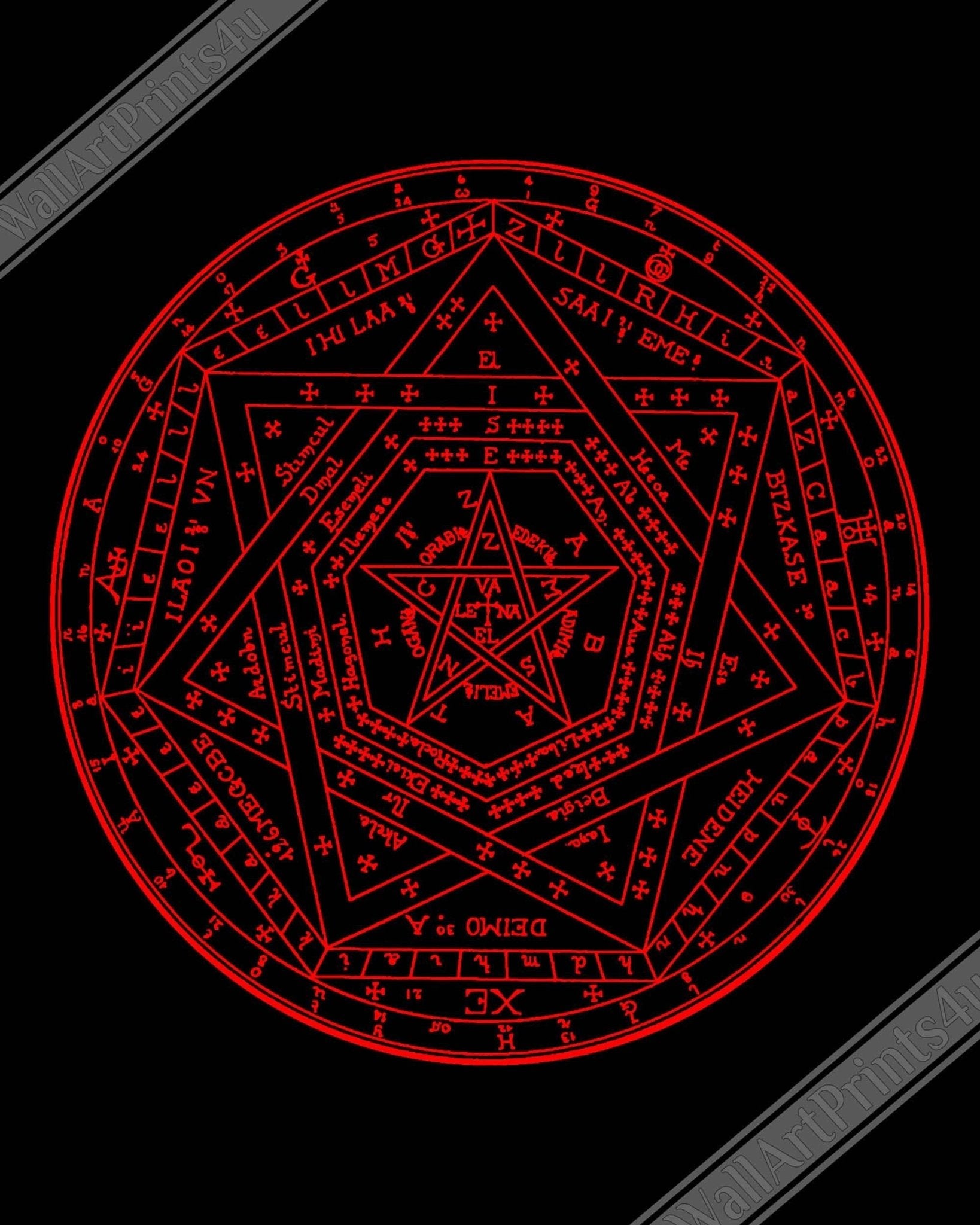 Occult Canvas - Sigillum Dei Red On Black Canvas - Doctor John Dee Sigillum Canvas Print - WallArtPrints4U