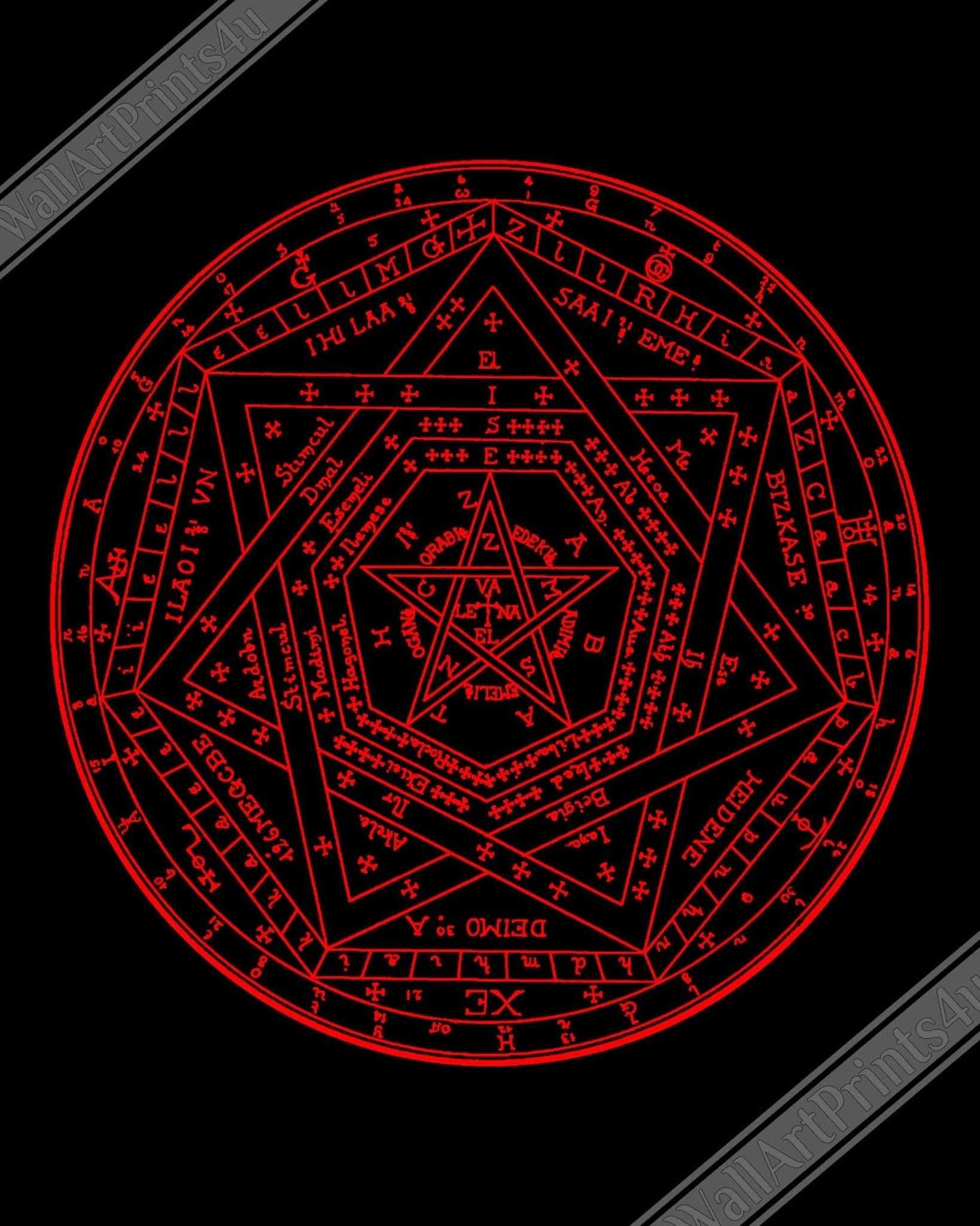 Occult Poster - Sigillum Dei Red On Black Poster - Doctor John Dee Sigillum Print - WallArtPrints4U