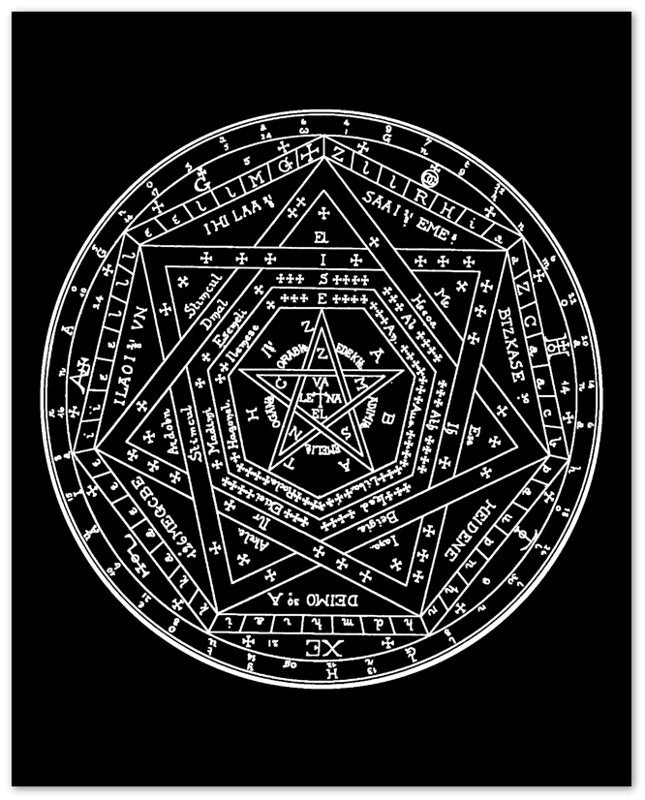 Occult Poster - Sigillum Dei White On Black Poster - Doctor John Dee Sigillum Print - WallArtPrints4U