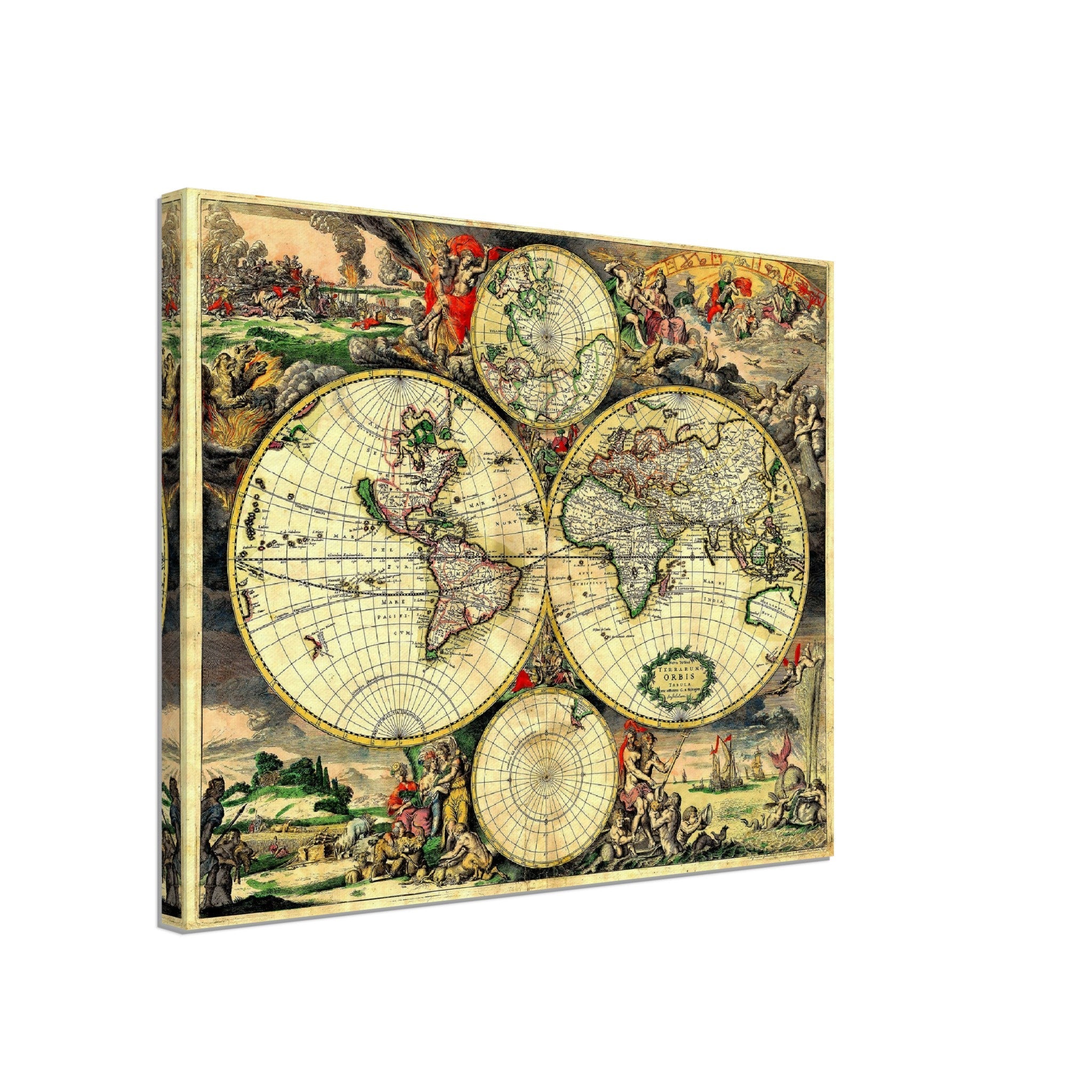 Old World Map Canvas, Vintage World Map Canvas Print From 1689, Terrarum Orbis Tabula Amstelodami, Gerard Van Schagen - WallArtPrints4U