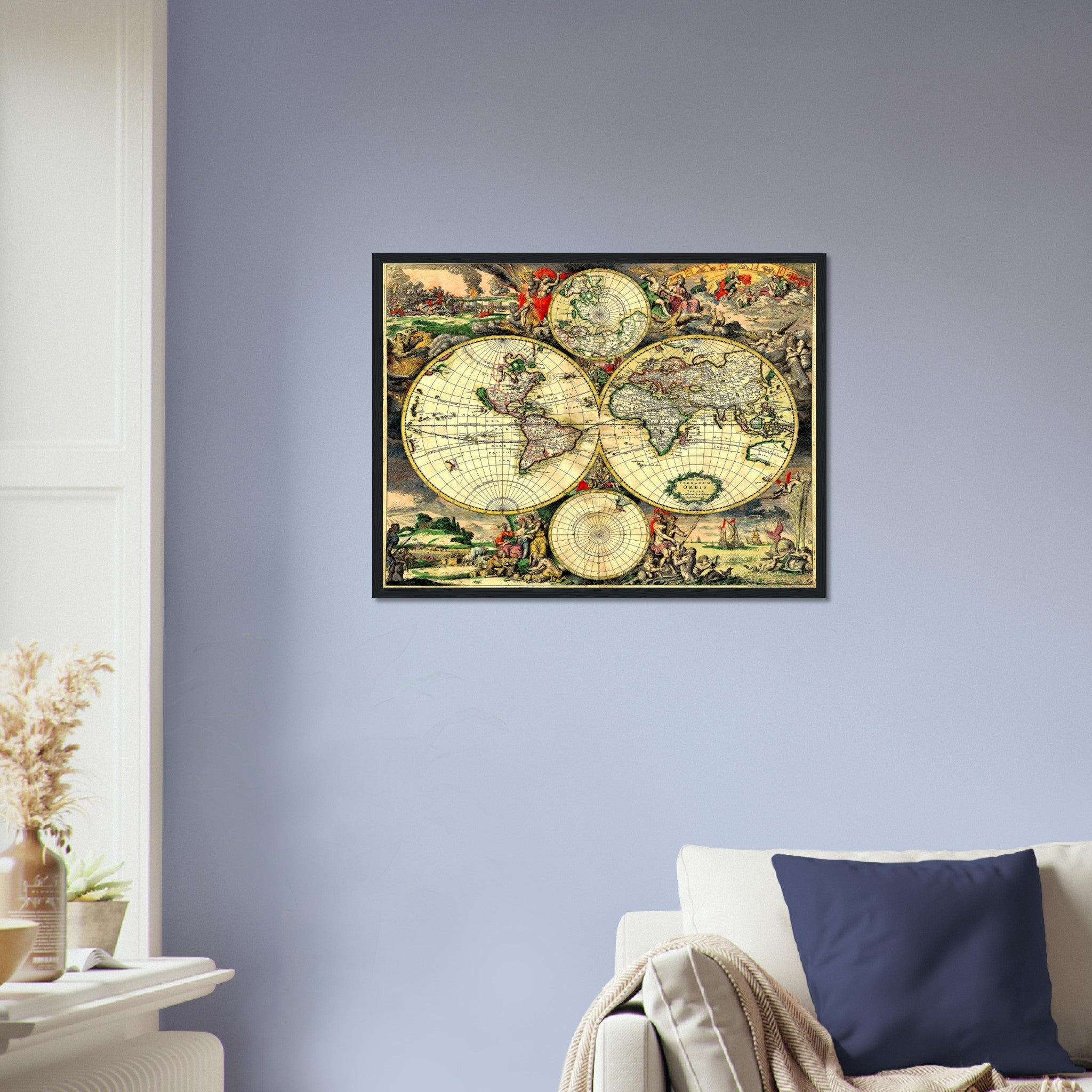 Old World Map Framed Print, Vintage World Map Print From 1752 - Mappemonde Du Globe - Gilles Robert De Vaugondy - WallArtPrints4U