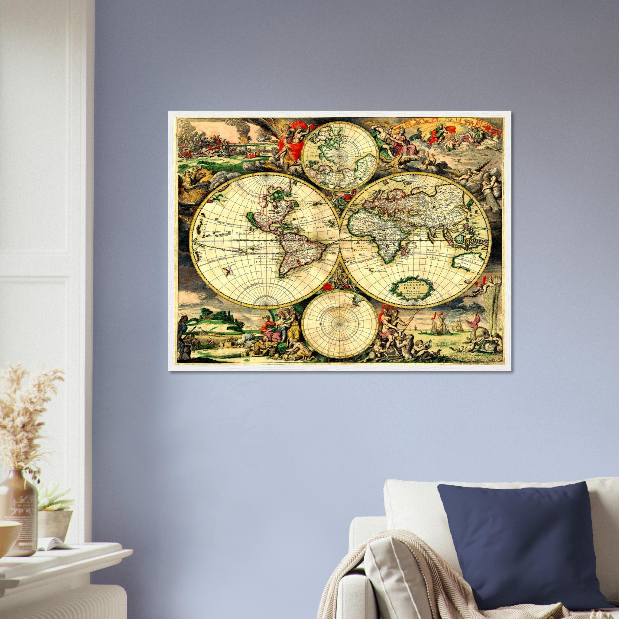 Old World Map Framed, Vintage World Map Framed Print From 1689, Terrarum Orbis Tabula Amstelodami, Gerard Van Schagen - WallArtPrints4U