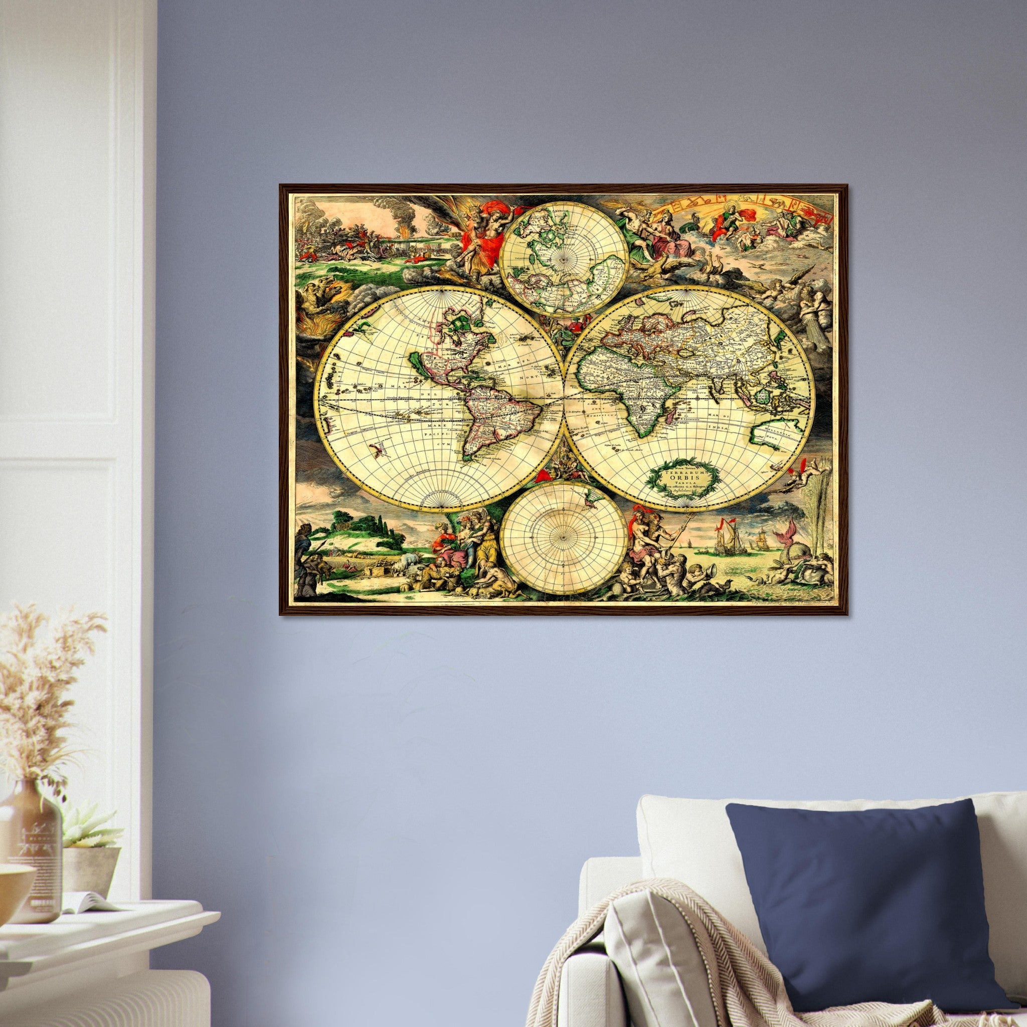 Old World Map Framed, Vintage World Map Framed Print From 1689, Terrarum Orbis Tabula Amstelodami, Gerard Van Schagen - WallArtPrints4U