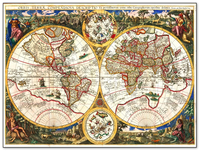 Old World Map Poster, Vintage World Map Print From 1596, Orbis Terrae Compendiosa, Johannes Baptista Vrients - WallArtPrints4U