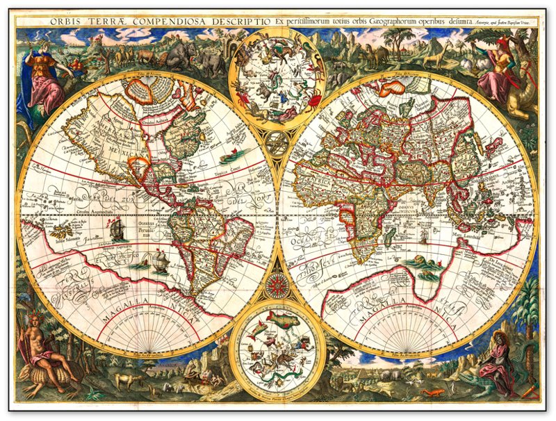 Old World Map Poster, Vintage World Map Print From 1596, Orbis Terrae Compendiosa, Johannes Baptista Vrients - WallArtPrints4U