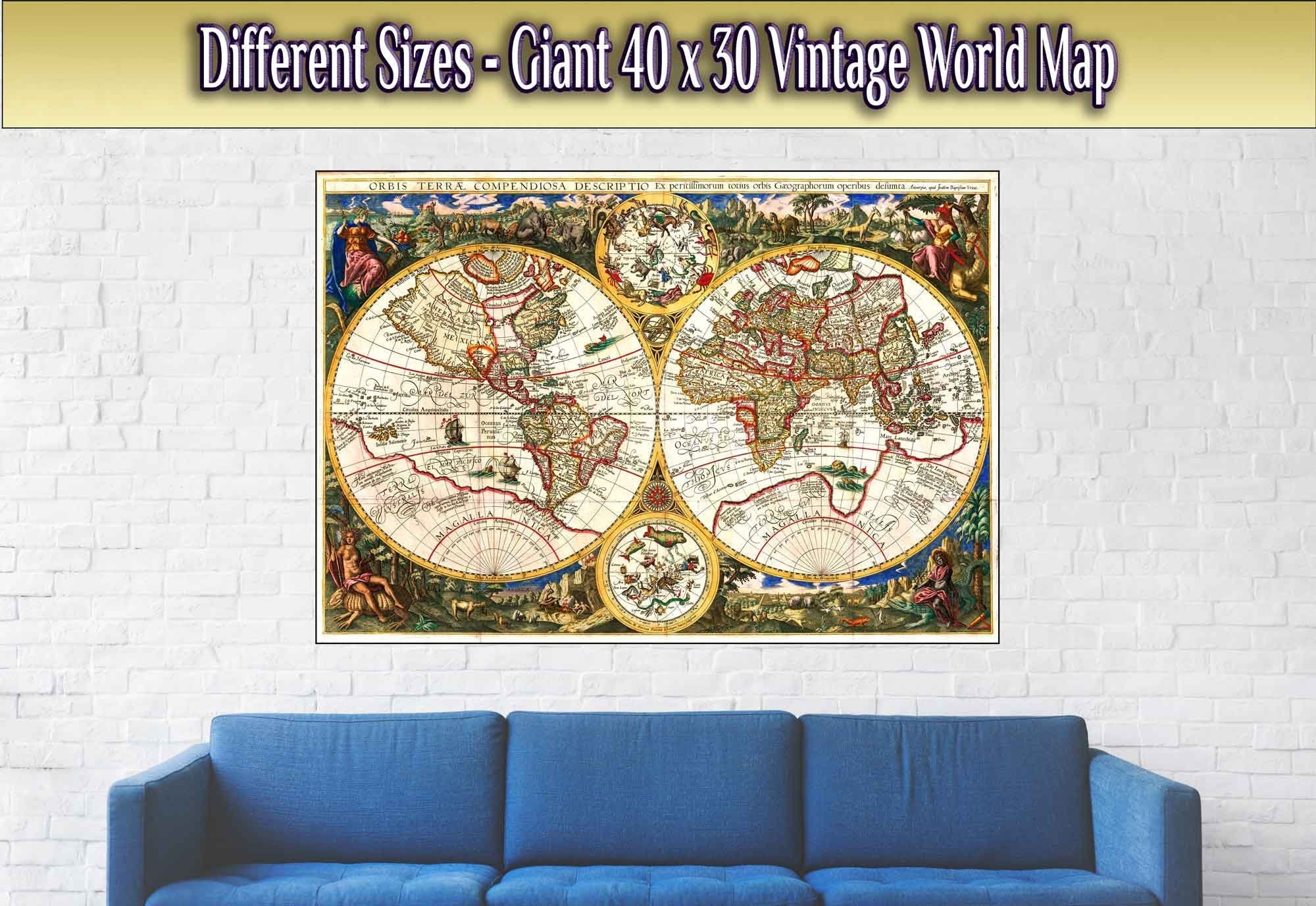 Old World Map Poster, Vintage World Map Print From 1596, Orbis Terrae Compendiosa, Johannes Baptista Vrients - WallArtPrints4U