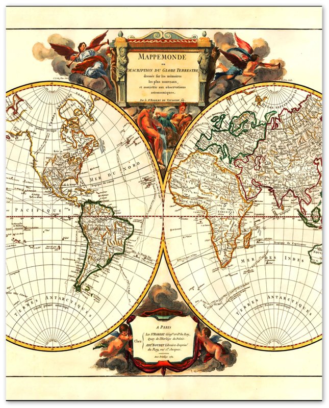 Old World Map Poster, Vintage World Map Print From 1752 - Mappemonde Du Globe - Gilles Robert De Vaugondy - WallArtPrints4U