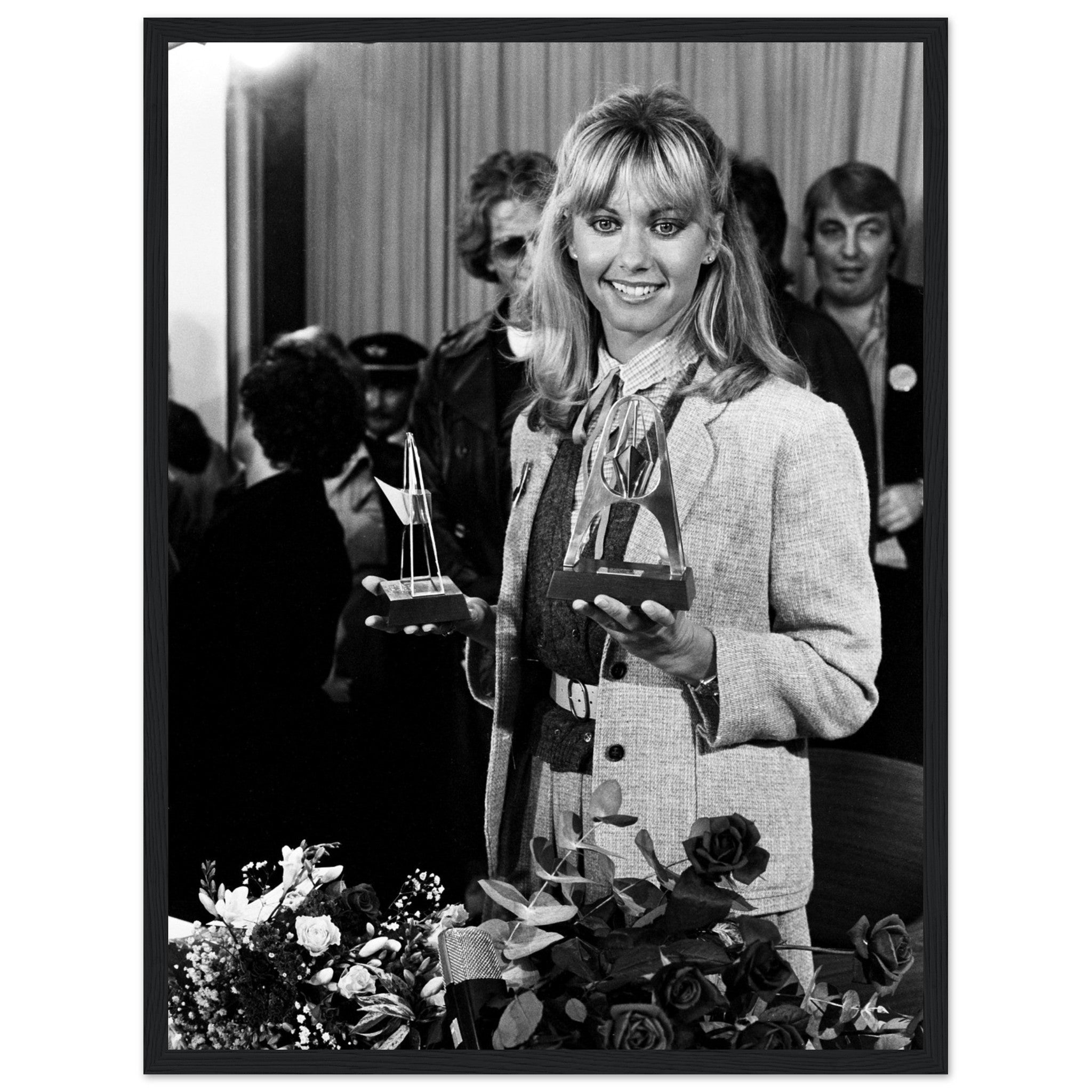 Olivia Newton John Framed Posing To Press With Awards, Vintage Photo, Olivia Newton John Framed Print Schipol Airport - WallArtPrints4U