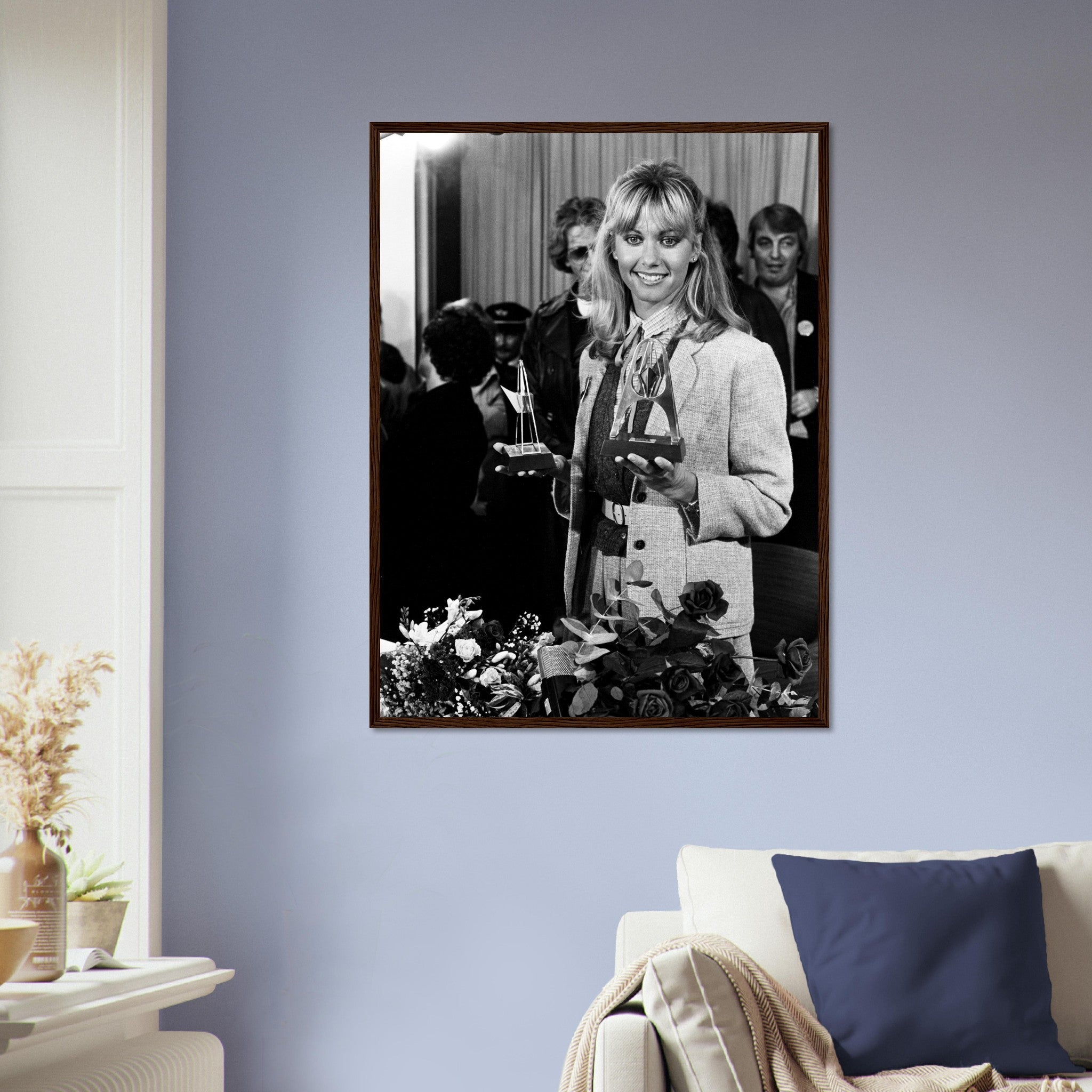 Olivia Newton John Framed Posing To Press With Awards, Vintage Photo, Olivia Newton John Framed Print Schipol Airport - WallArtPrints4U