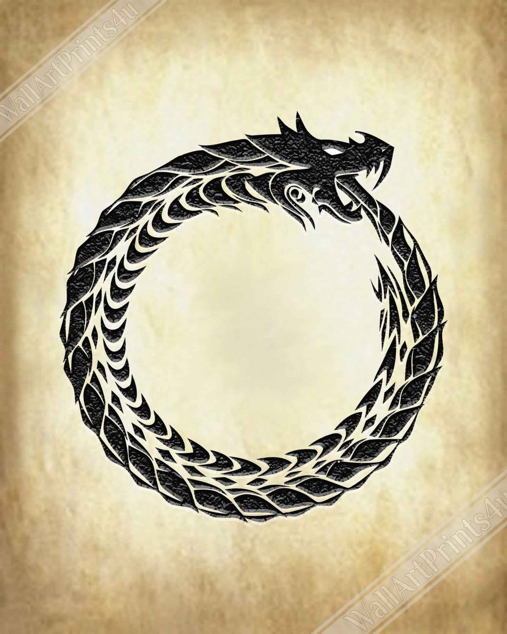 Ouroboros Canvas - World Snake Canvas - Uroboros Canvas Print Aged Parchment - WallArtPrints4U