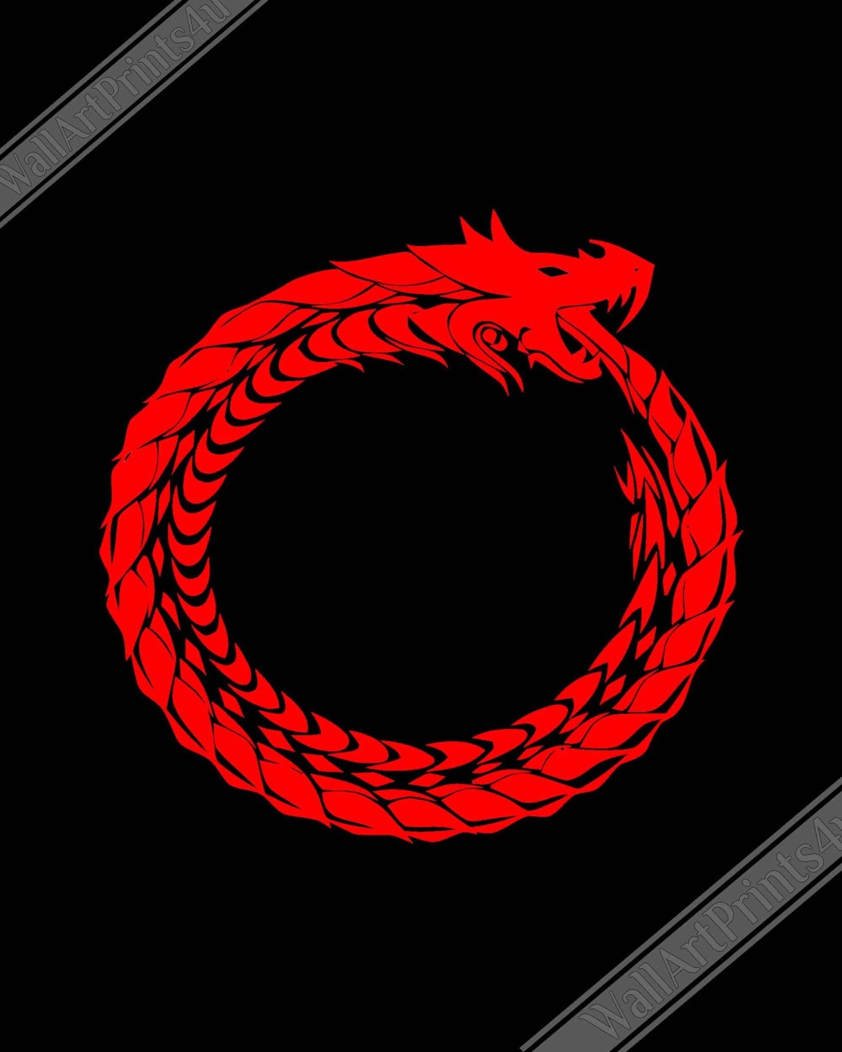 Ouroboros Framed - World Snake Framed Red - Uroboros Framed Print Red On Black - WallArtPrints4U