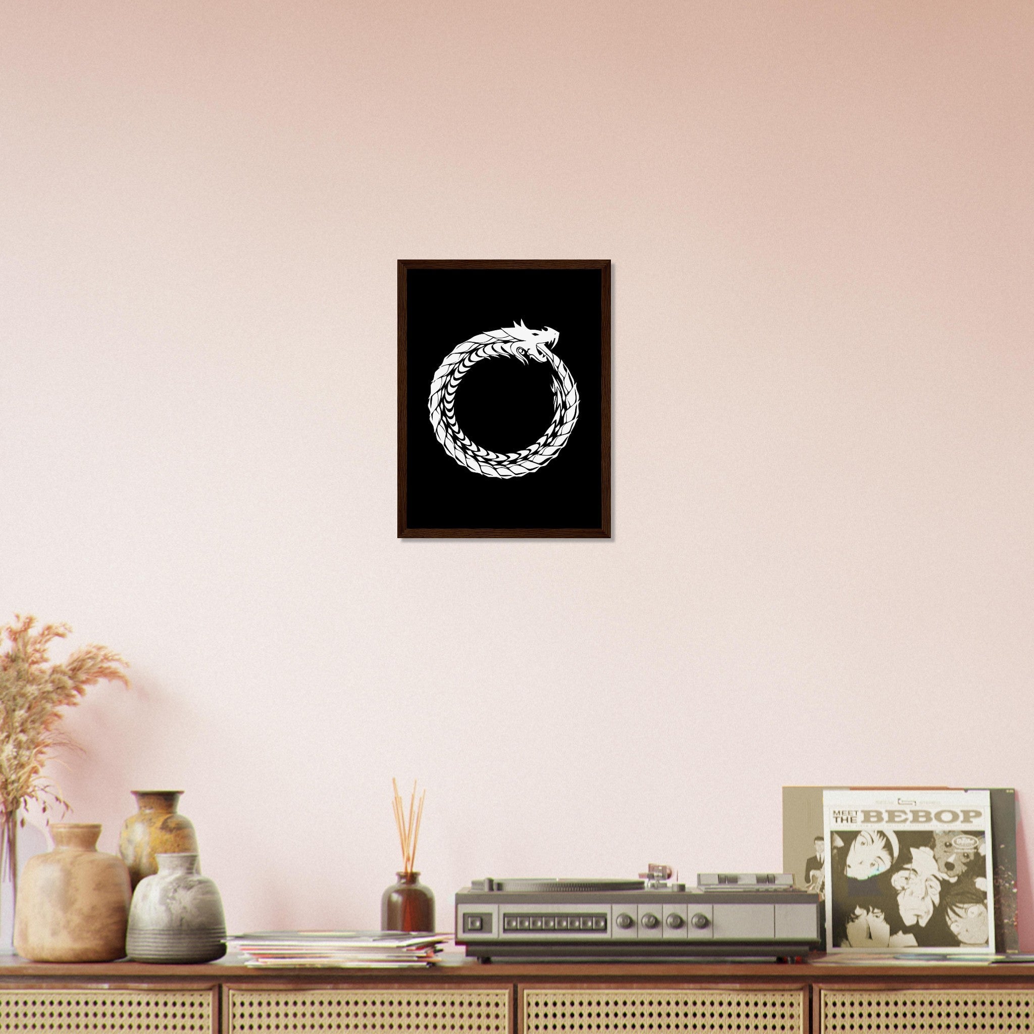 Ouroboros Framed - World Snake Framed White - Uroboros Framed Print White On Black UK, EU, USA, AUS Domestic Shipping - WallArtPrints4U