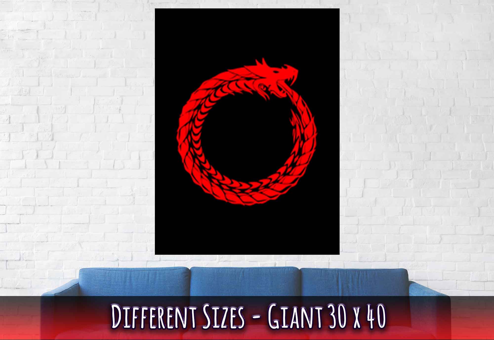 Ouroboros Poster - World Snake Poster Red - Uroboros Print Red On Black - WallArtPrints4U