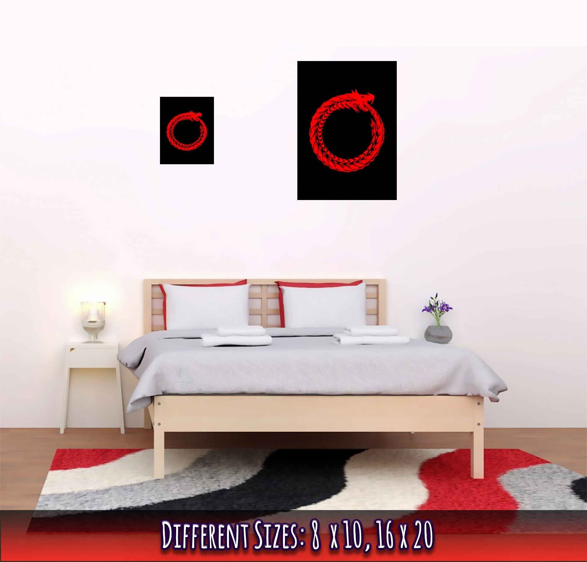 Ouroboros Poster - World Snake Poster Red - Uroboros Print Red On Black - WallArtPrints4U