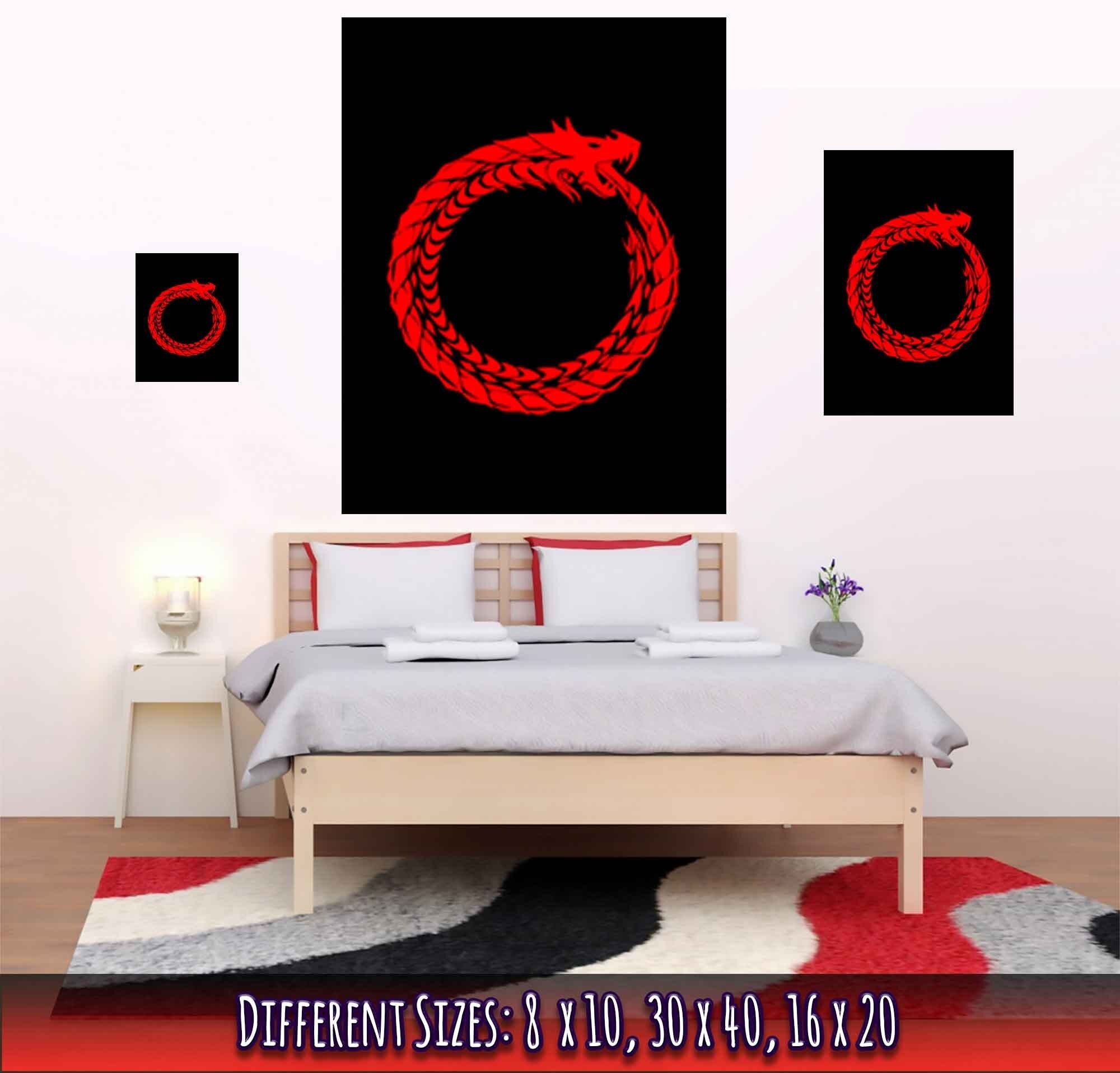 Ouroboros Poster - World Snake Poster Red - Uroboros Print Red On Black - WallArtPrints4U