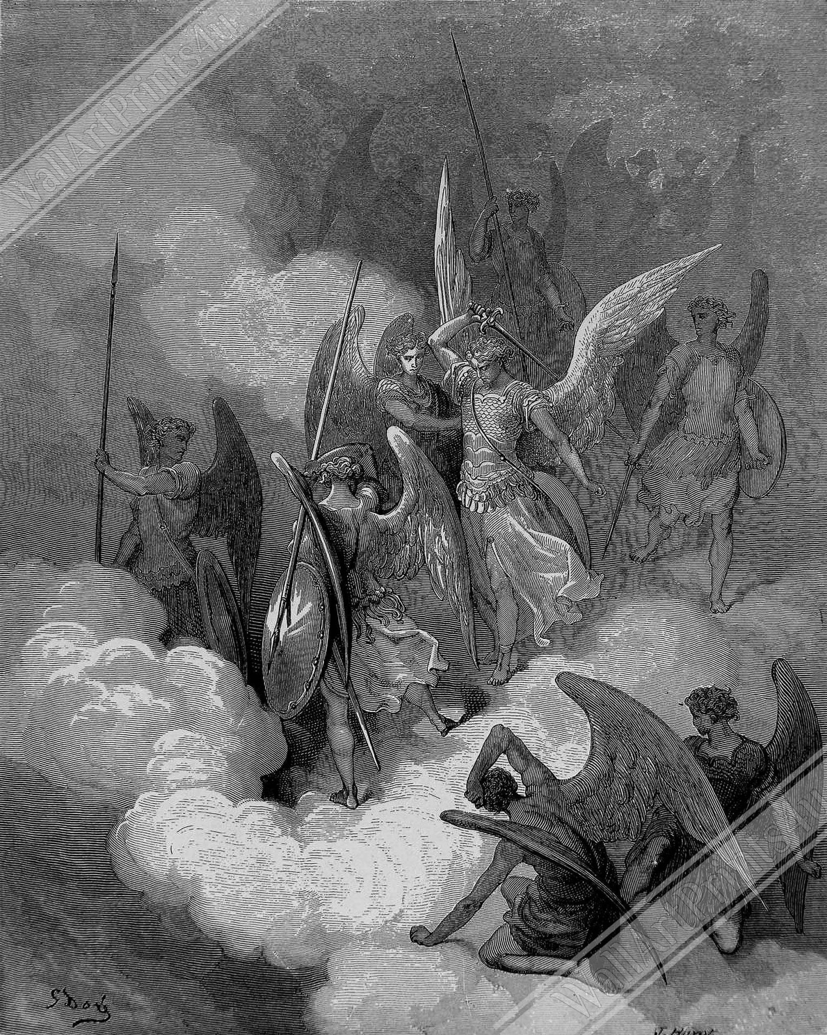 Paradise Lost Canvas Angel Abdiel Attacks Satan Gustav Dore Canvas Print - WallArtPrints4U