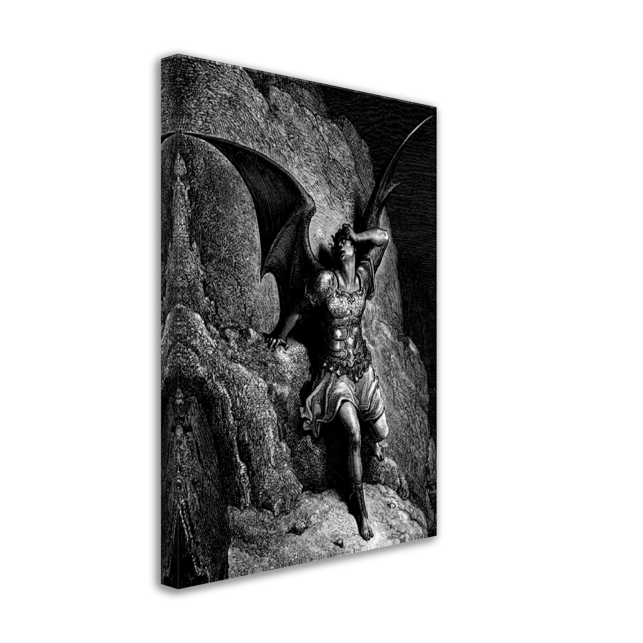Paradise Lost Canvas, Lucifer's Descent Into Satan, Gustav Dore Canvas - Paradise Lost Illustration Canvas Print - WallArtPrints4U