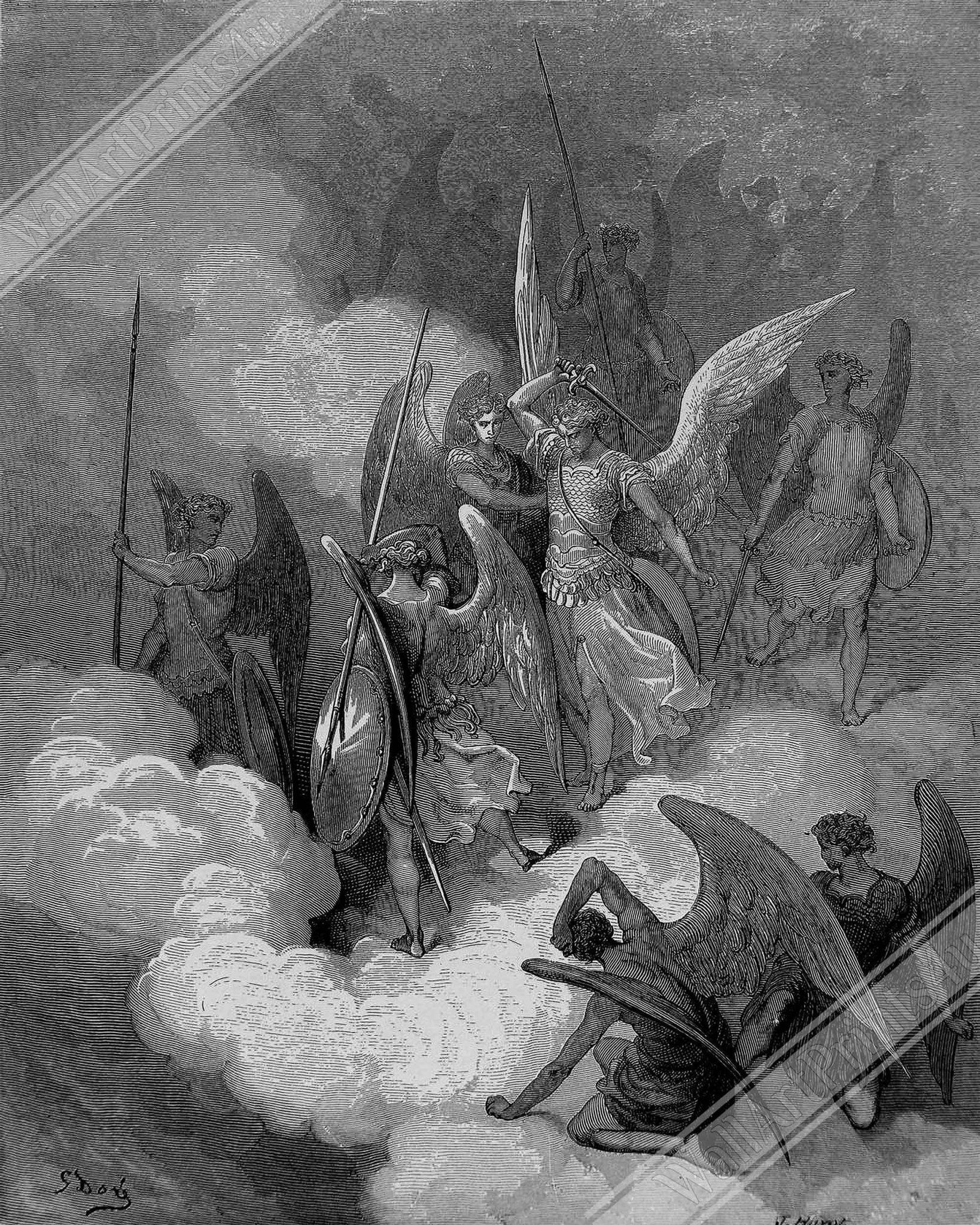 Paradise Lost Framed Angel Abdiel Attacks Satan Gustav Dore Framed Print - WallArtPrints4U
