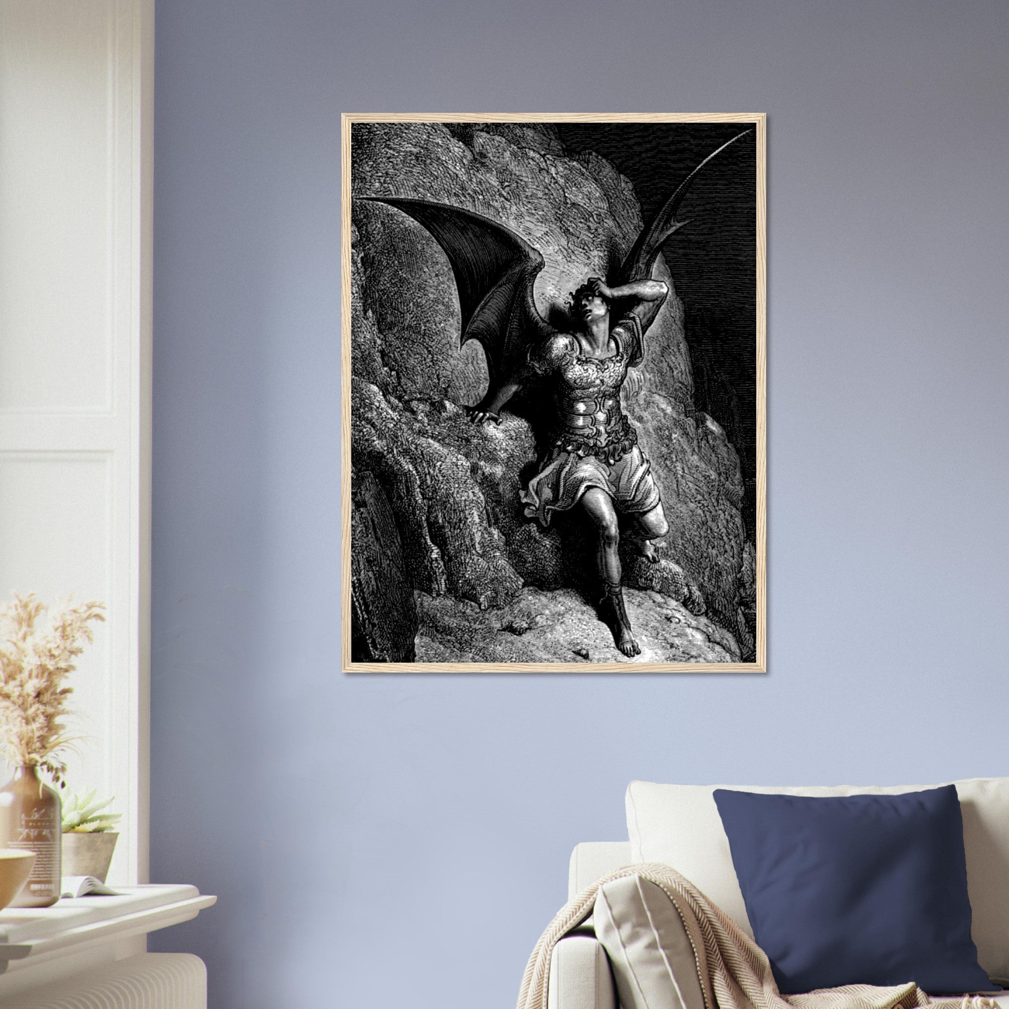 Paradise Lost Framed, Lucifer's Descent Into Satan, Gustav Dore Framed - Paradise Lost Illustration Framed Print - WallArtPrints4U