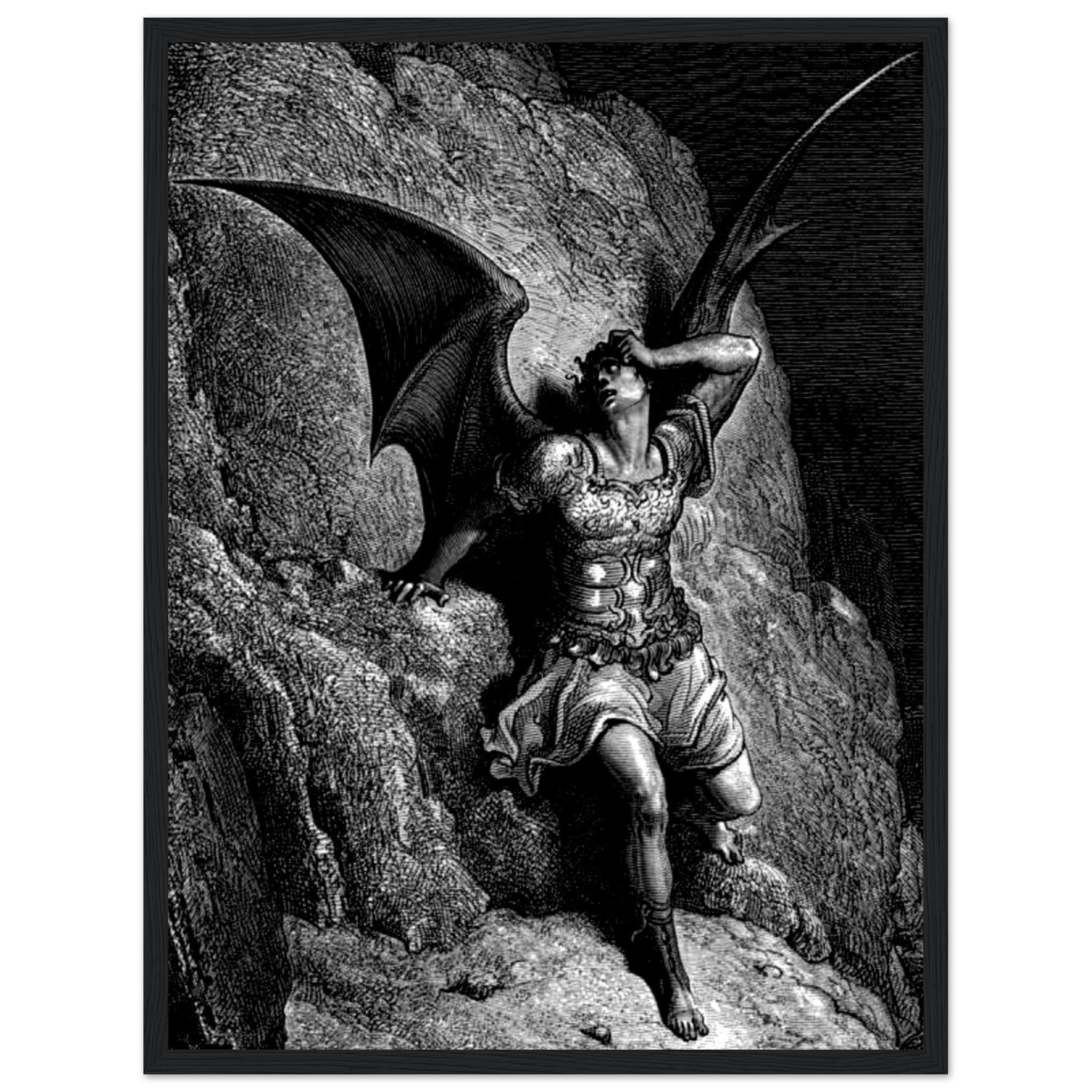 Paradise Lost Framed, Lucifer's Descent Into Satan, Gustav Dore Framed - Paradise Lost Illustration Framed Print - WallArtPrints4U