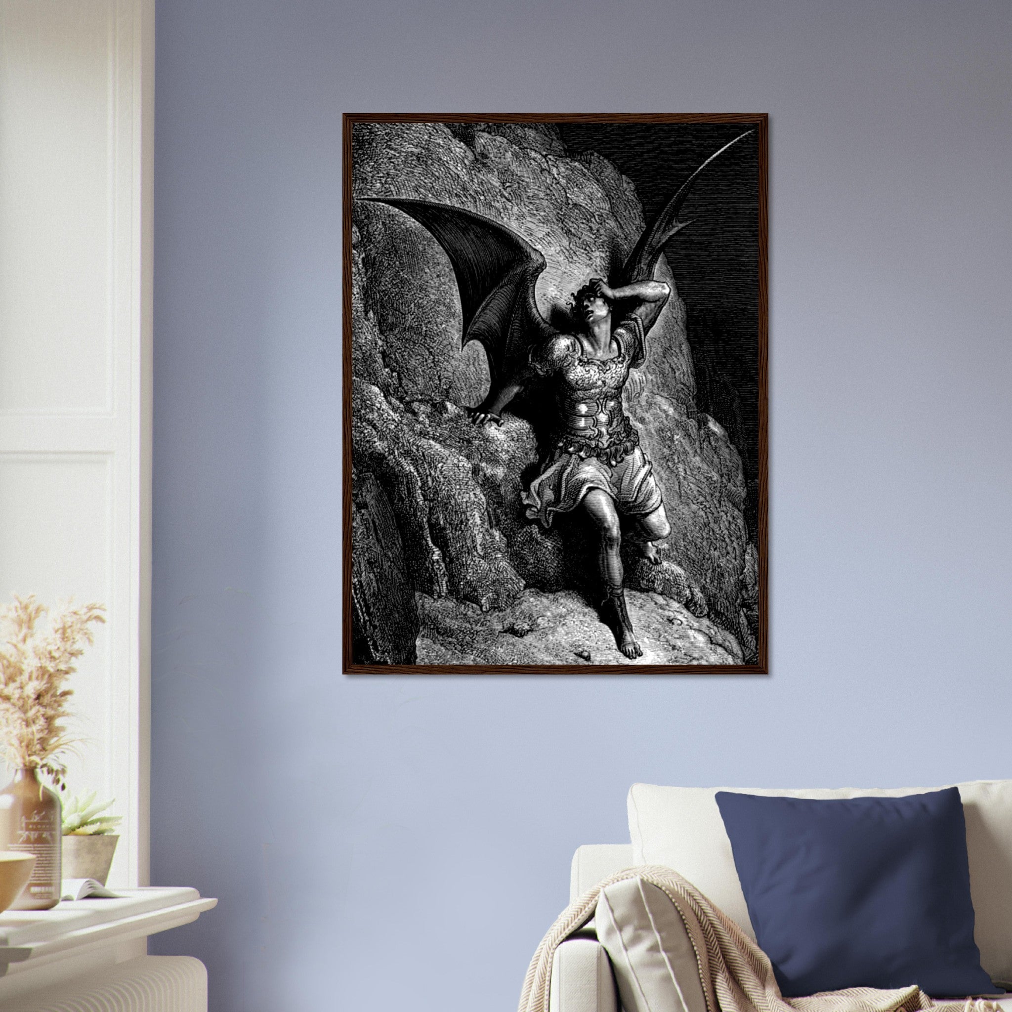 Paradise Lost Framed, Lucifer's Descent Into Satan, Gustav Dore Framed - Paradise Lost Illustration Framed Print - WallArtPrints4U