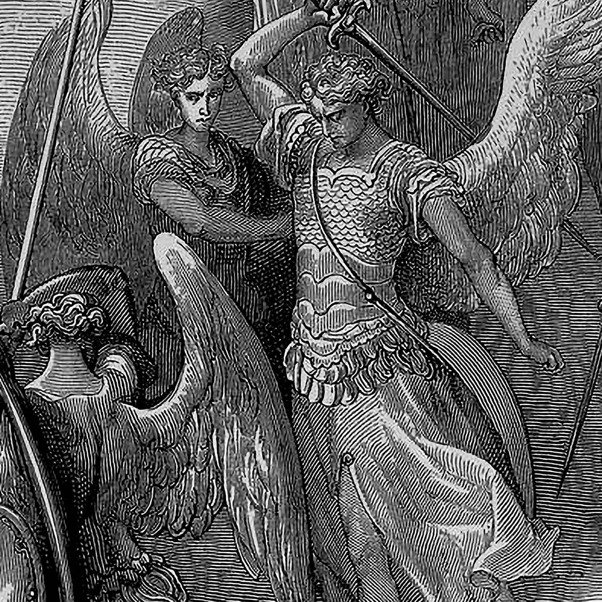 Paradise Lost Poster Angel Abdiel Attacks Satan Gustav Dore Poster Print - WallArtPrints4U