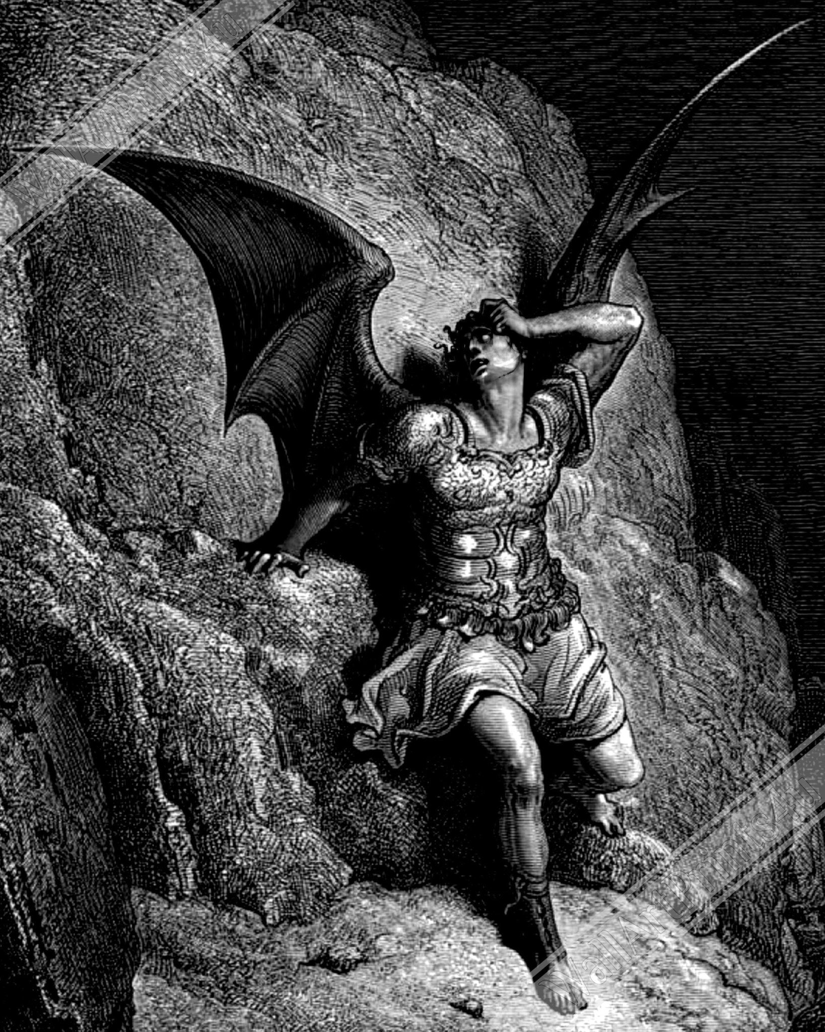 Paradise Lost Poster, Lucifer'S Descent Into Satan, Gustav Dore Poster - Paradise Lost Illustration Print - WallArtPrints4U