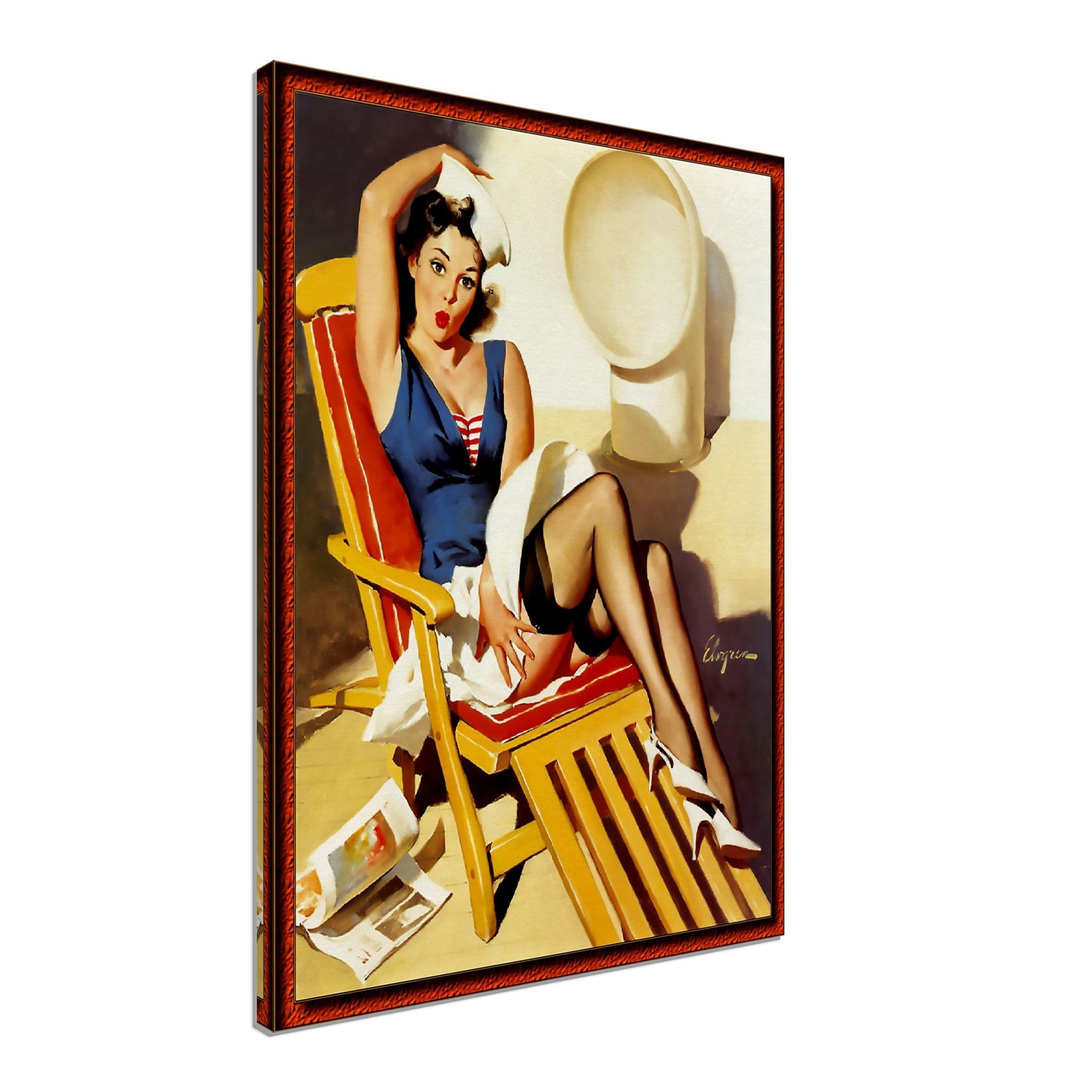 Pin Up Canvas, Gil Elvgren, Deck Chair Pin Up - Vintage Art - Retro Pin Up Girl Canvas Print - Late 1940'S - 1950'S - WallArtPrints4U