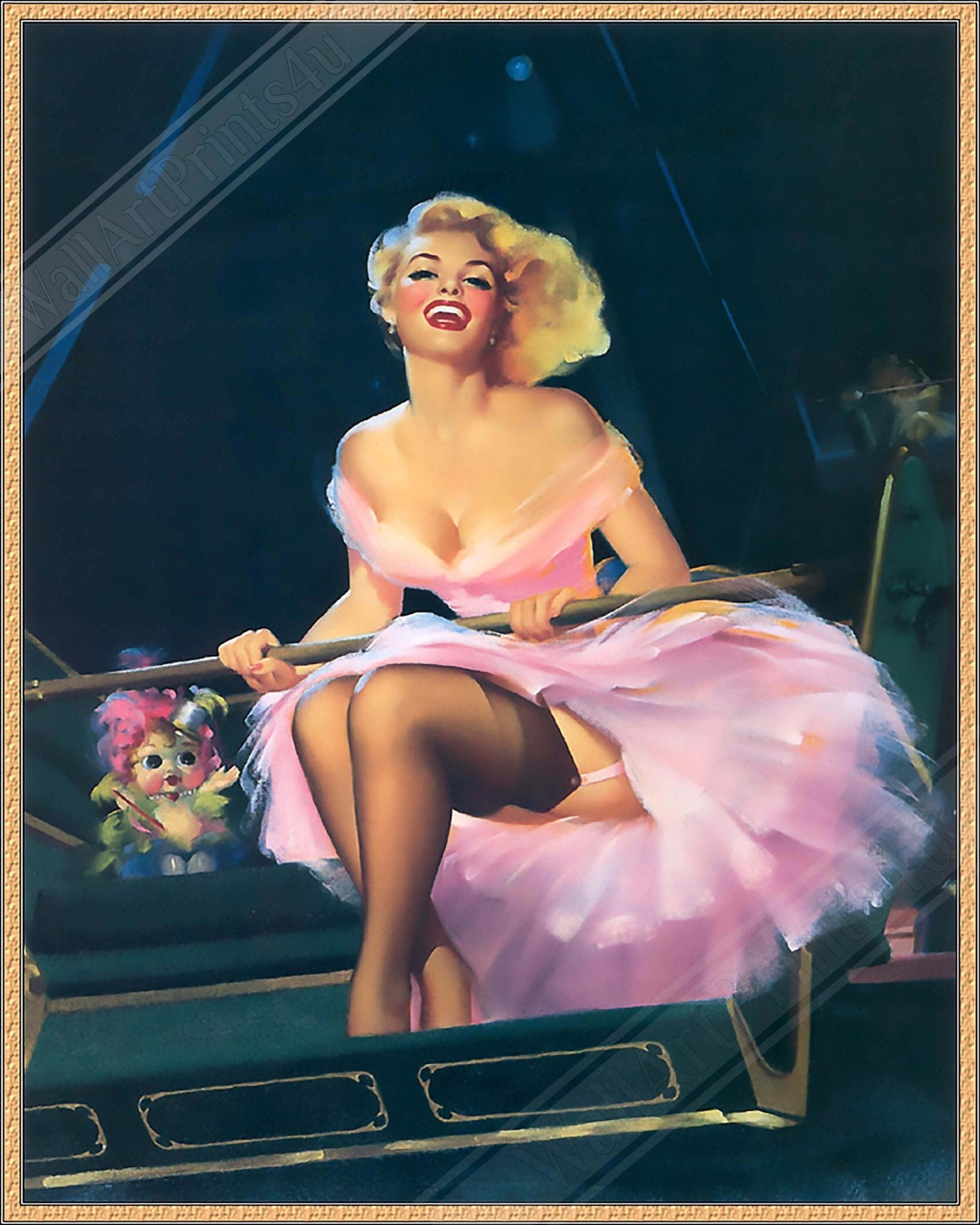 Pin Up Girl Canvas, Pink Dress Fairground, Edward Runci - Vintage Art - Retro Pin Up Girl Canvas Print - Late 1940'S - 1950'S - WallArtPrints4U