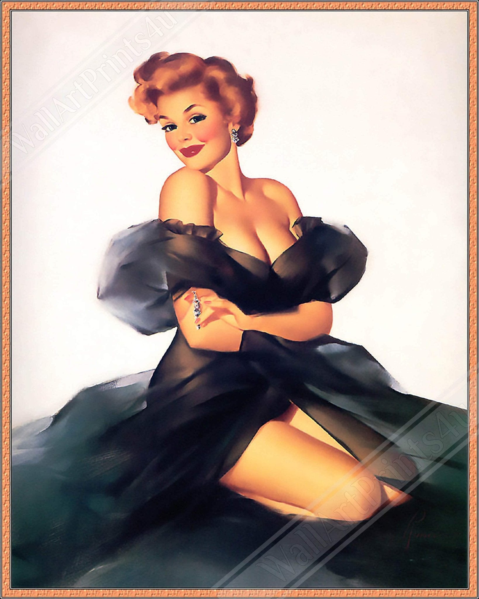 Pin Up Girl Framed, Little Black Dress, Edward Runci - Vintage Art - Retro Pin Up Girl Framed Print - Late 1940's - 1950's - WallArtPrints4U