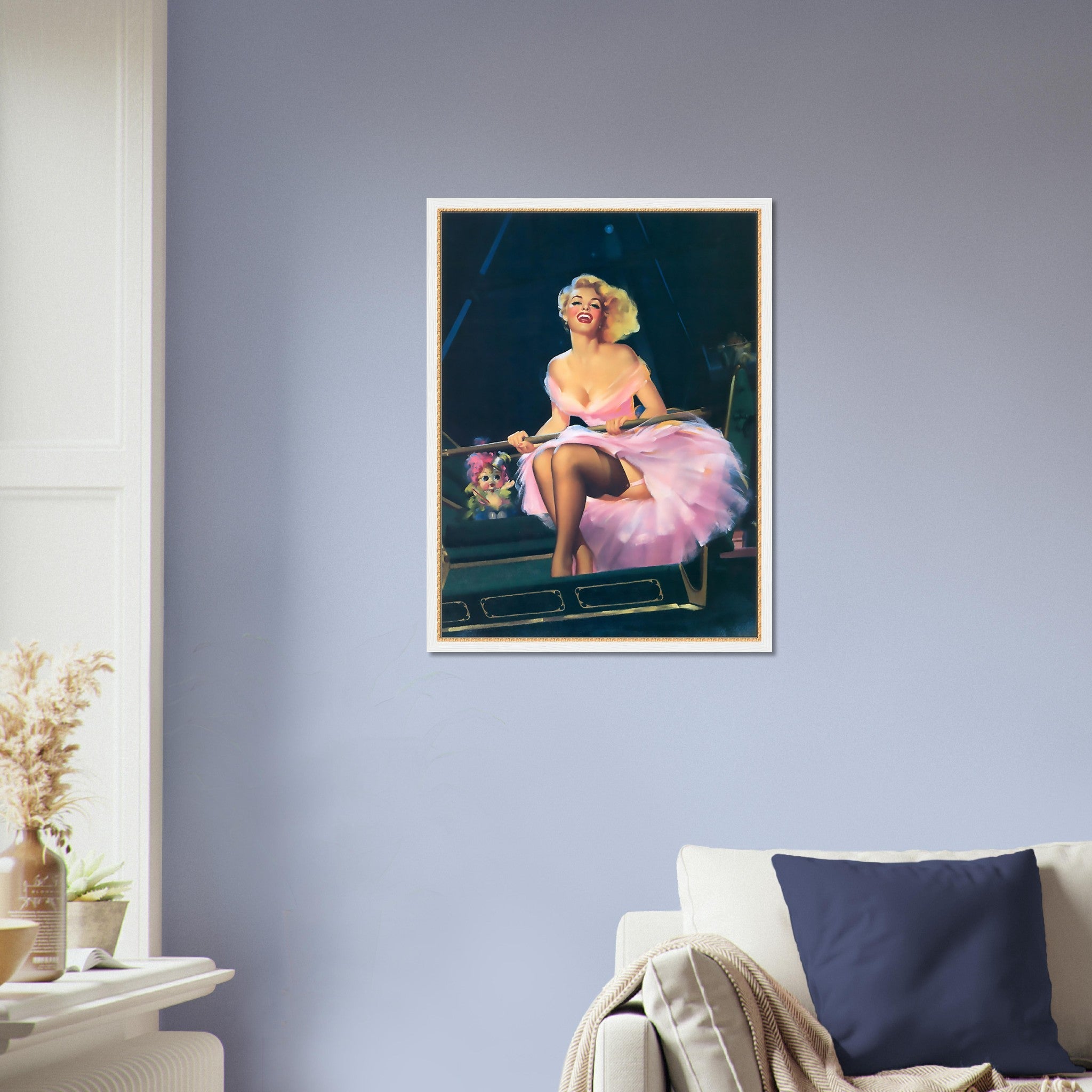 Pin Up Girl Framed, Pink Dress Fairground, Edward Runci - Vintage Art - Retro Pin Up Girl Framed Print - Late 1940'S - 1950'S - WallArtPrints4U