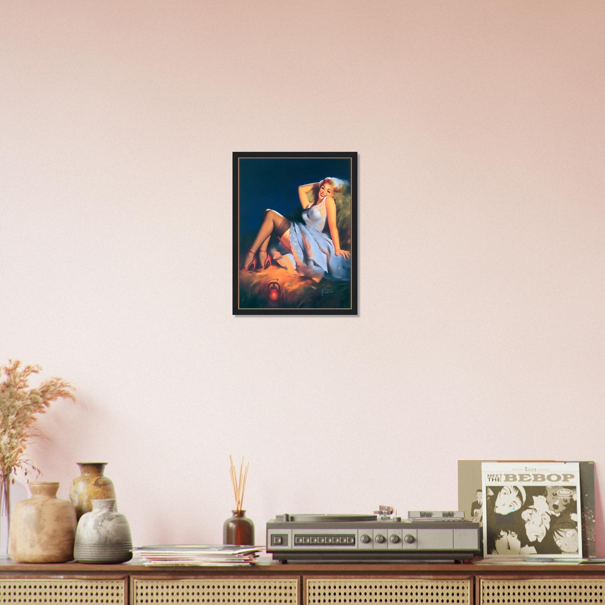 Pin Up Girl Framed, Red Stilettos Light Blue Dress - Edward Runci Vintage Art - Retro Pin Up Girl Framed Print - Late 1940'S - 1950'S - WallArtPrints4U