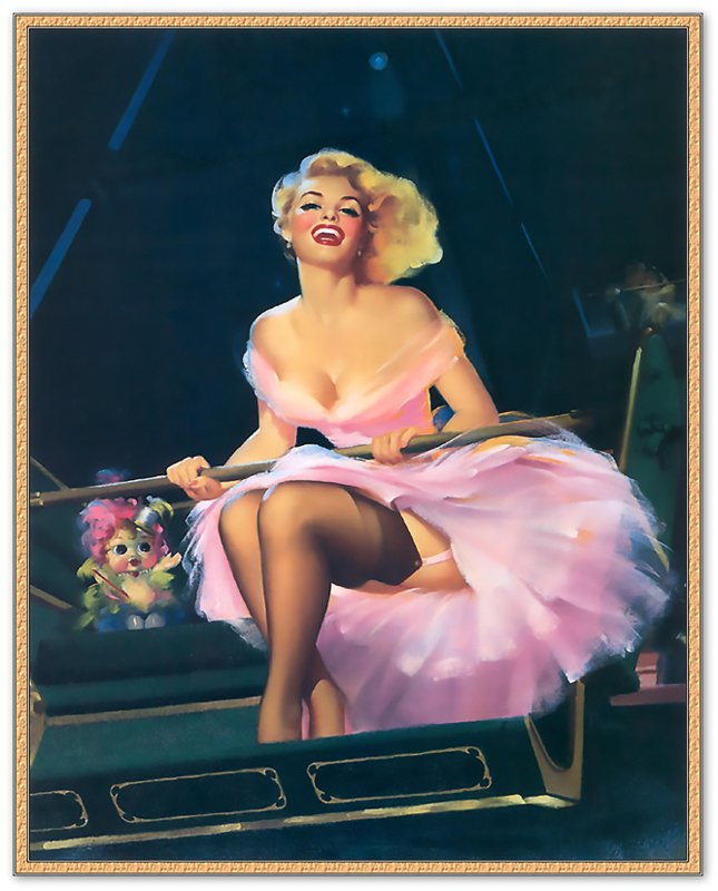 Pin Up Girl Poster, Pink Dress Fairground, Edward Runci - Vintage Art