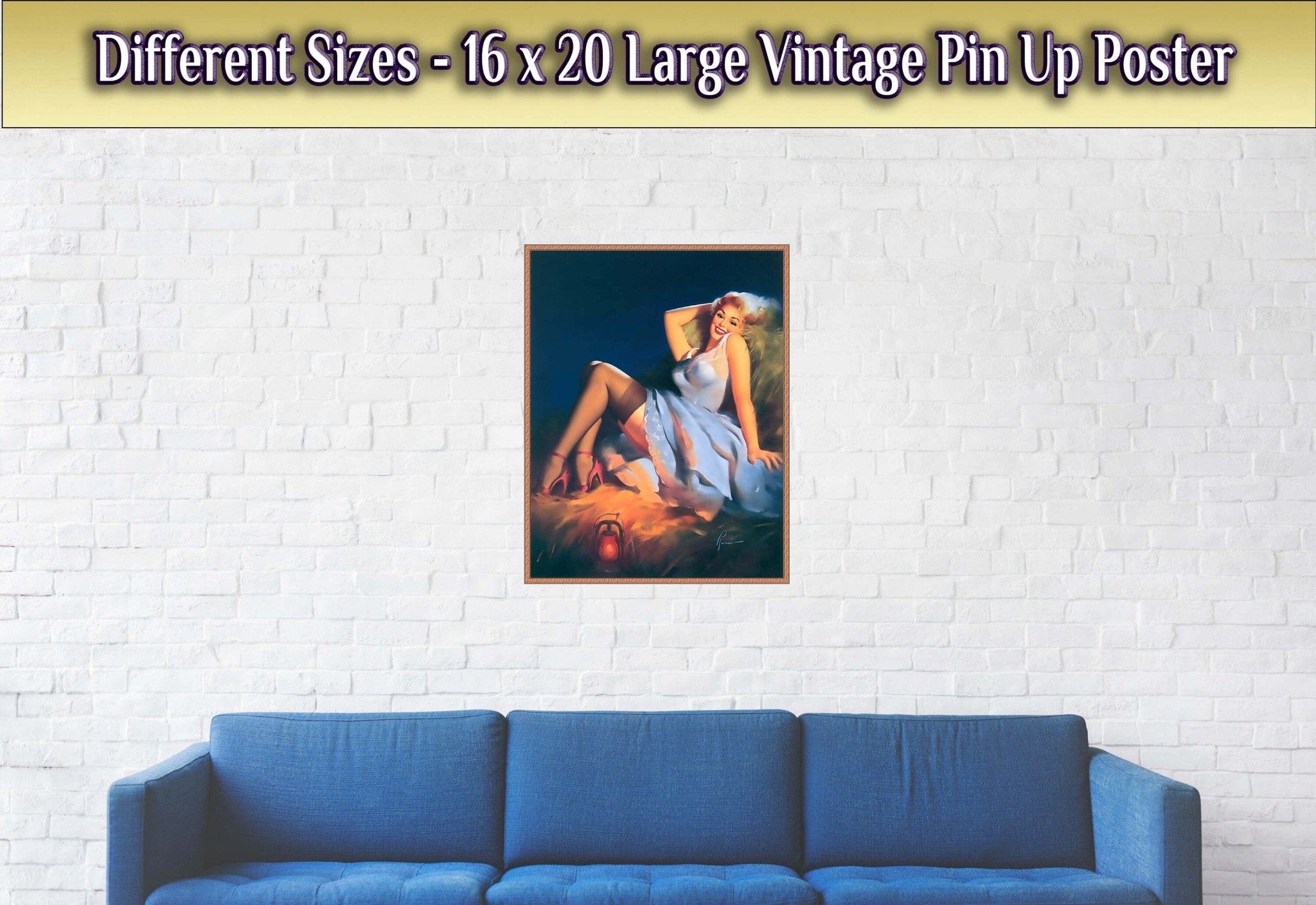 Pin Up Girl Poster, Red Stilettos Light Blue Dress - Edward Runci Vintage Art - Retro Pin Up Girl Print - Late 1940'S - 1950'S - WallArtPrints4U