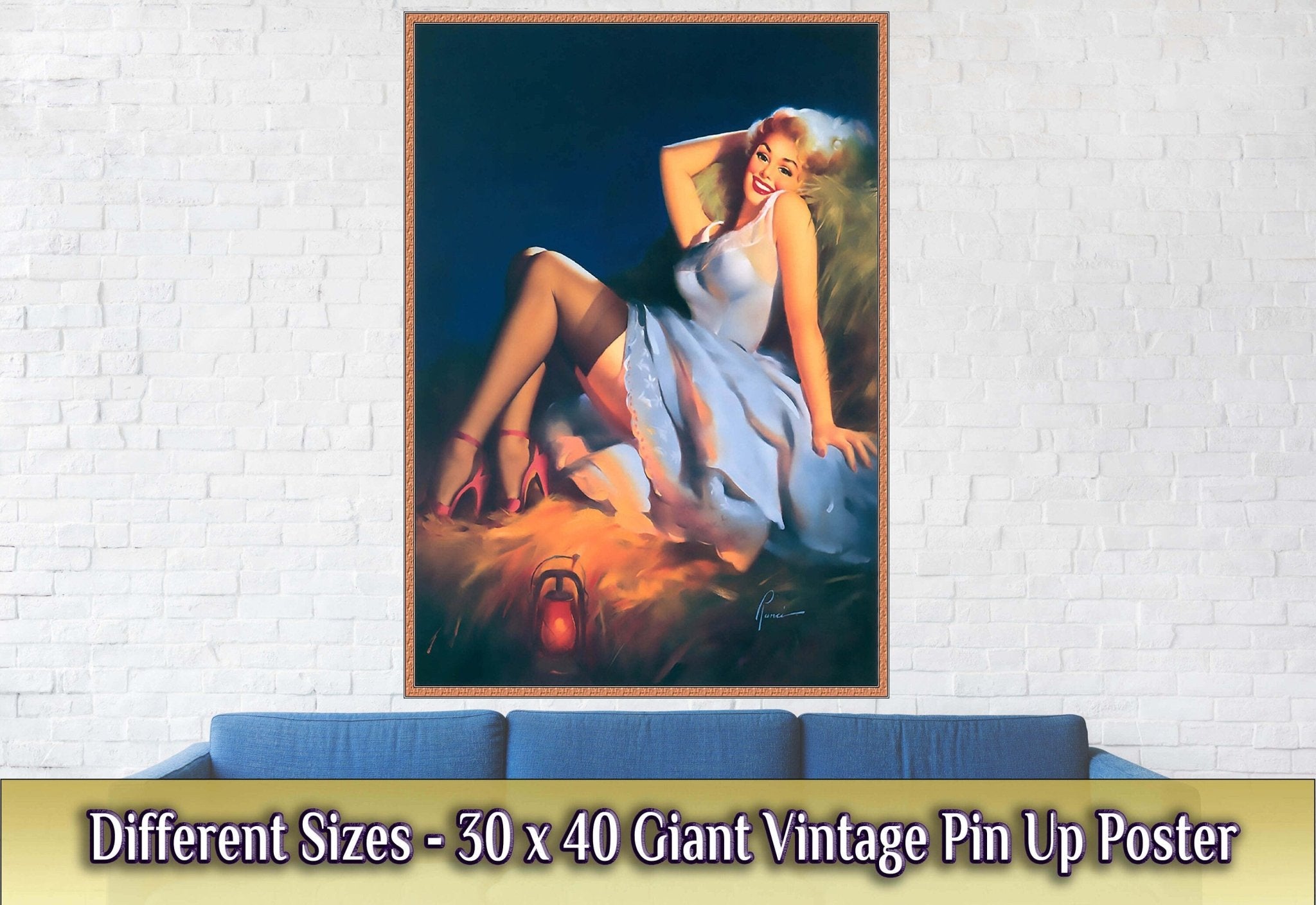 Pin Up Girl Poster, Red Stilettos Light Blue Dress - Edward Runci Vintage Art - Retro Pin Up Girl Print - Late 1940'S - 1950'S - WallArtPrints4U