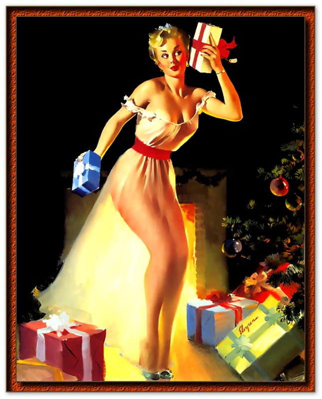 Pin Up Girl Poster, Xmas Presents, Gil Elvgren- Vintage Art - Retro Pin Up Girl Print - Late 1940'S - 1950'S - WallArtPrints4U