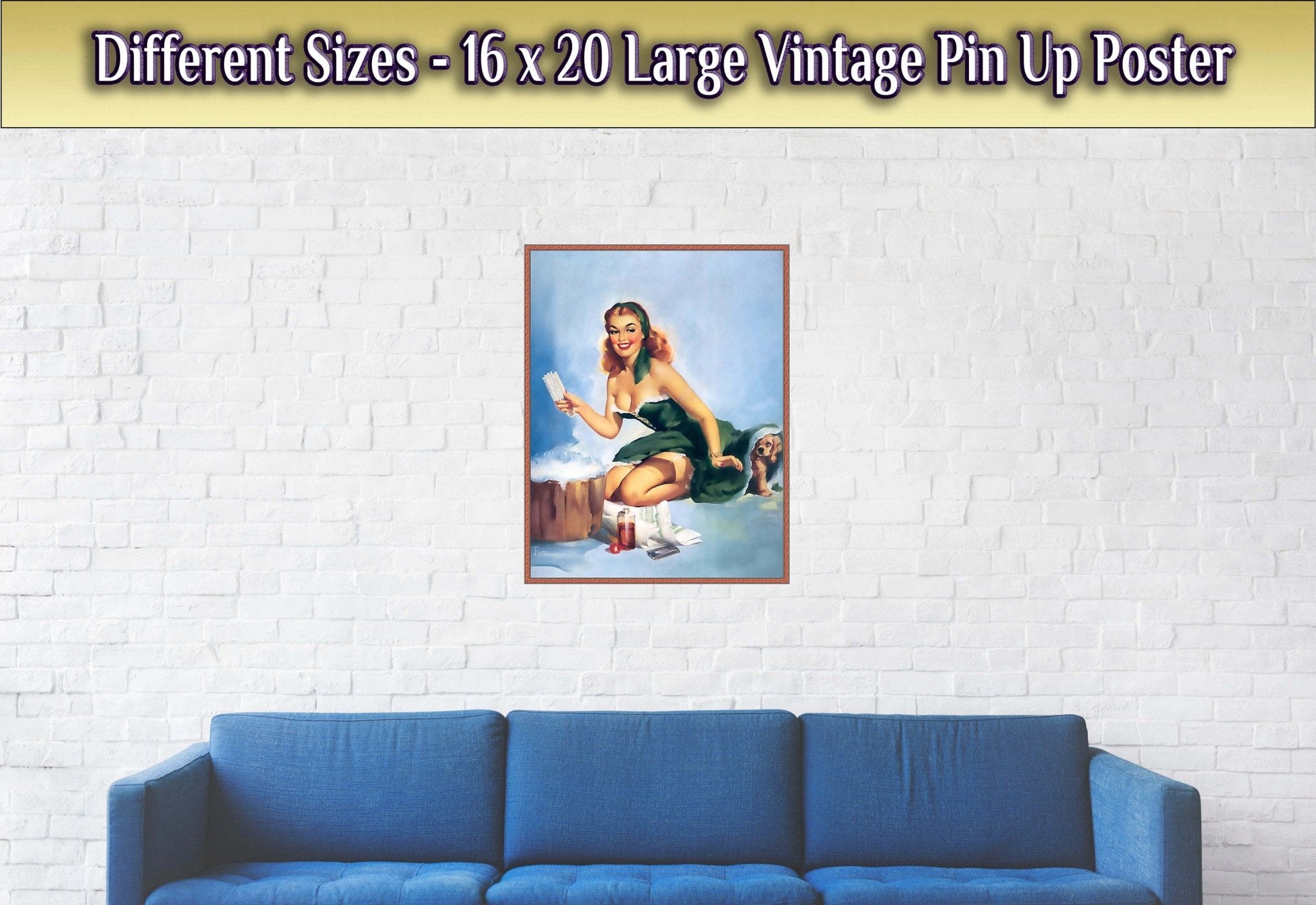 Pin Up Poster, Pin Up Girl Green Dress Puppy, Edward Runci - Vintage Art - Retro Pin Up Girl Print - Late 1940'S - 1950'S - WallArtPrints4U