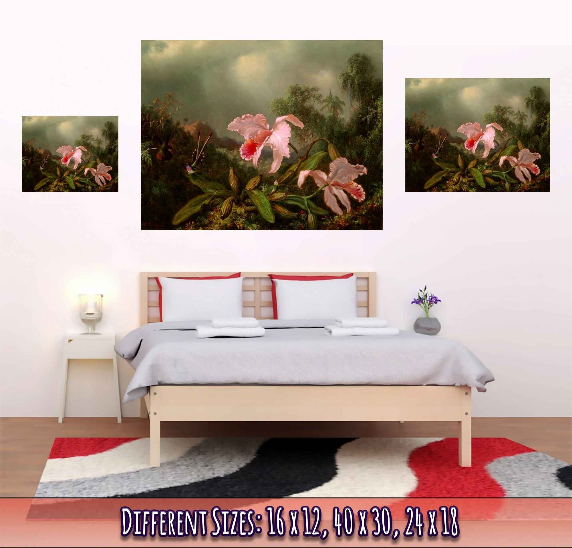 Pink Orchid Poster - Jungle Orchid With Hummimgbirds - Vintage Orchid Art Print - WallArtPrints4U