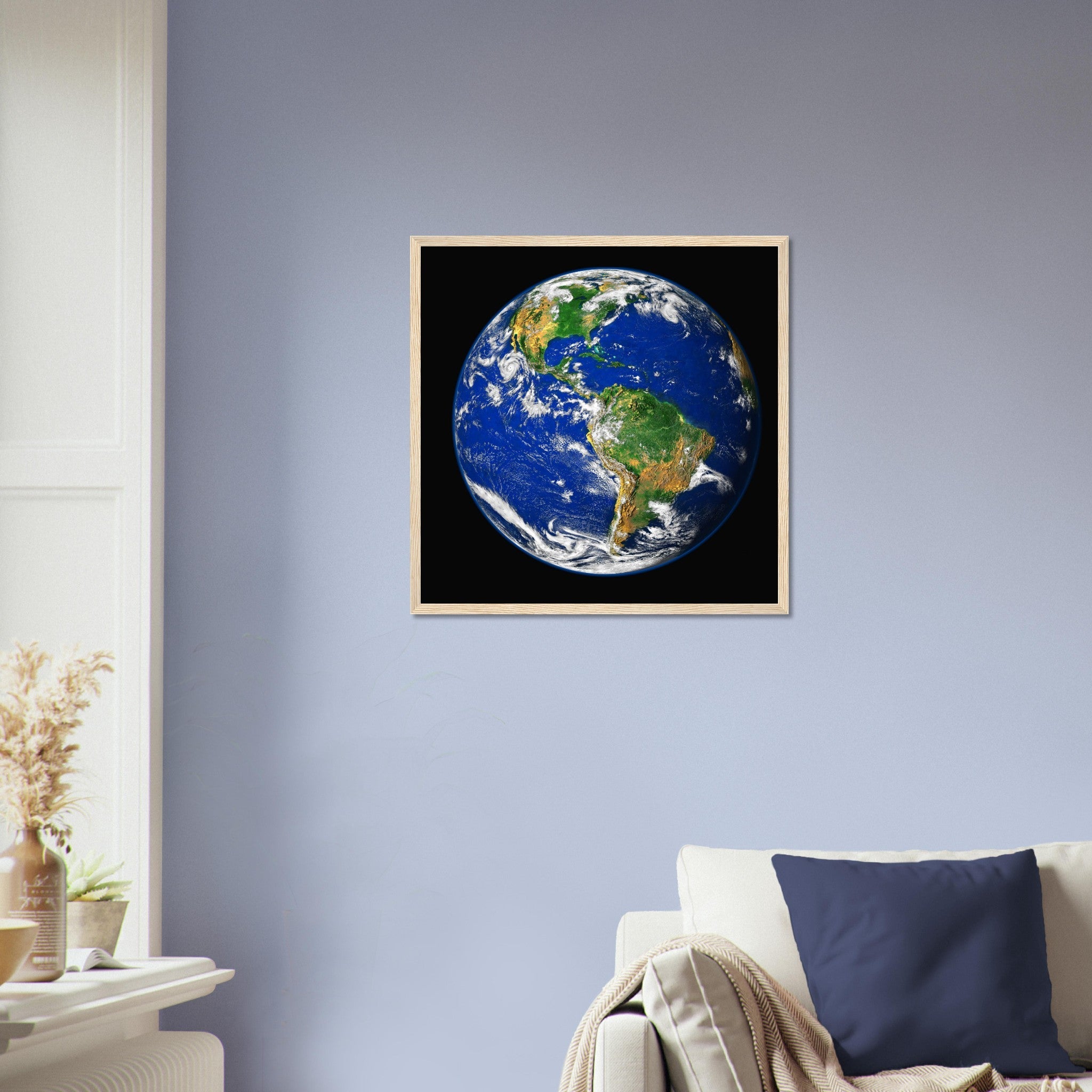 Planet Earth Framed - Planet Earth Framed Print With Hurricane Showing North And South American Continents. - WallArtPrints4U