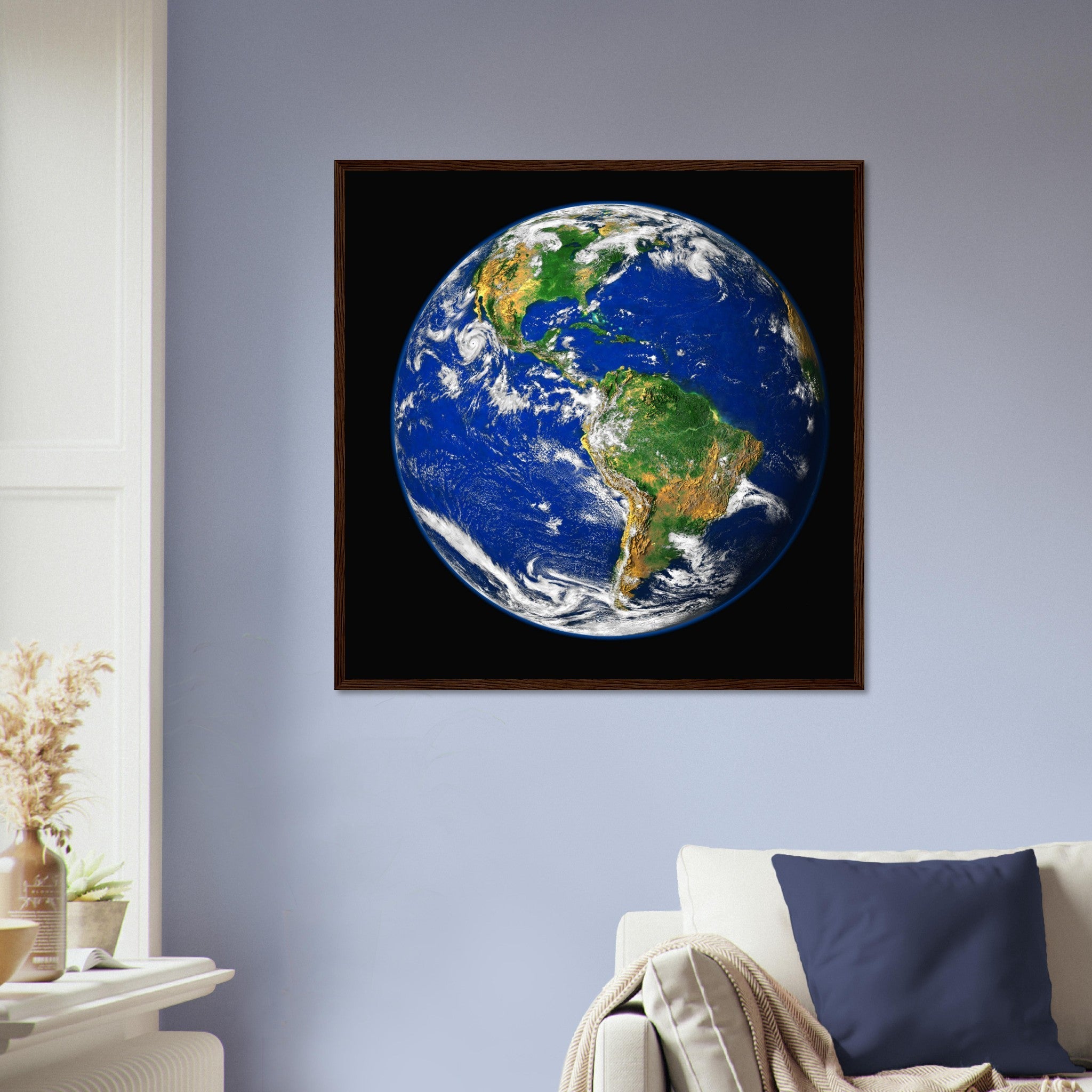 Planet Earth Framed - Planet Earth Framed Print With Hurricane Showing North And South American Continents. - WallArtPrints4U