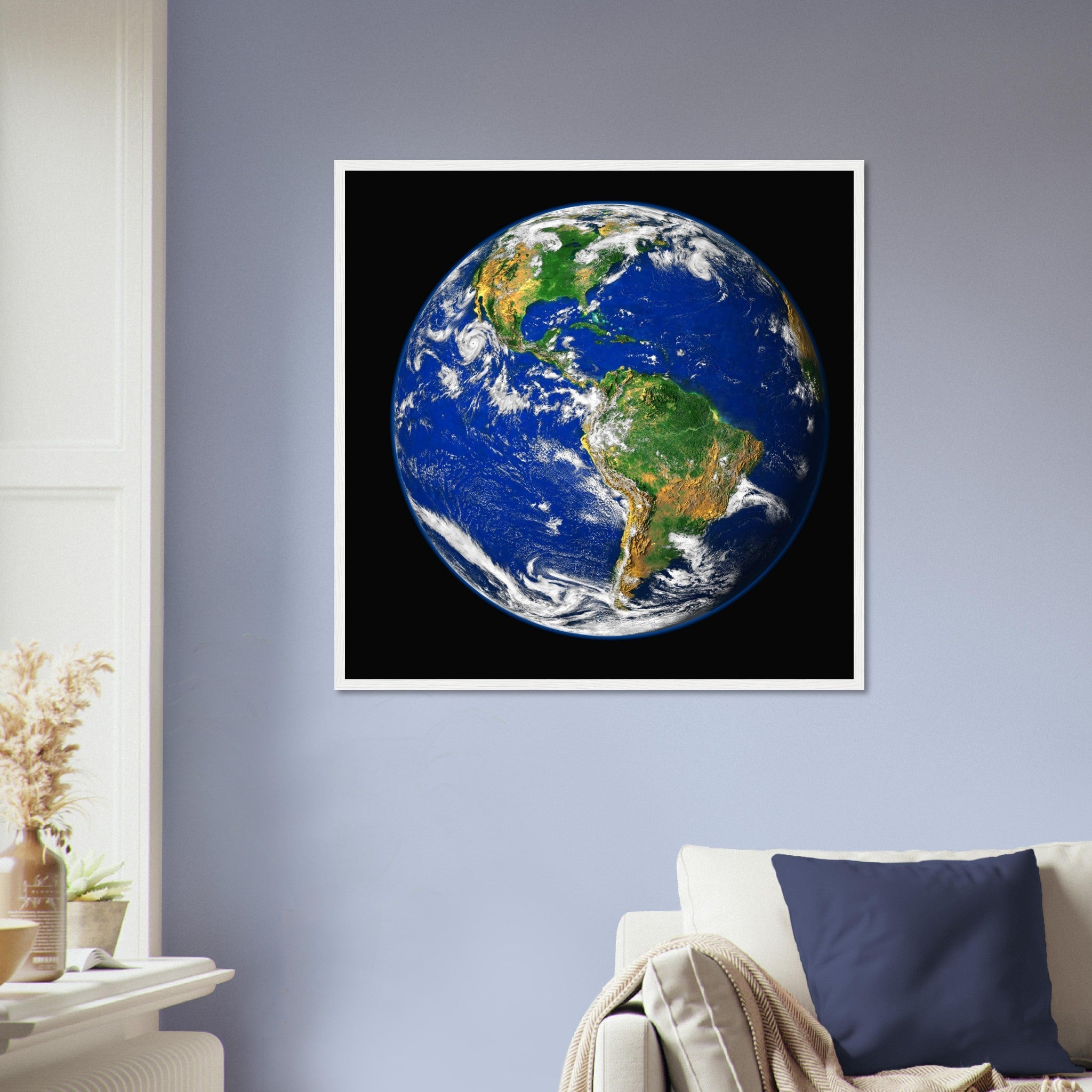 Planet Earth Framed - Planet Earth Framed Print With Hurricane Showing North And South American Continents. - WallArtPrints4U