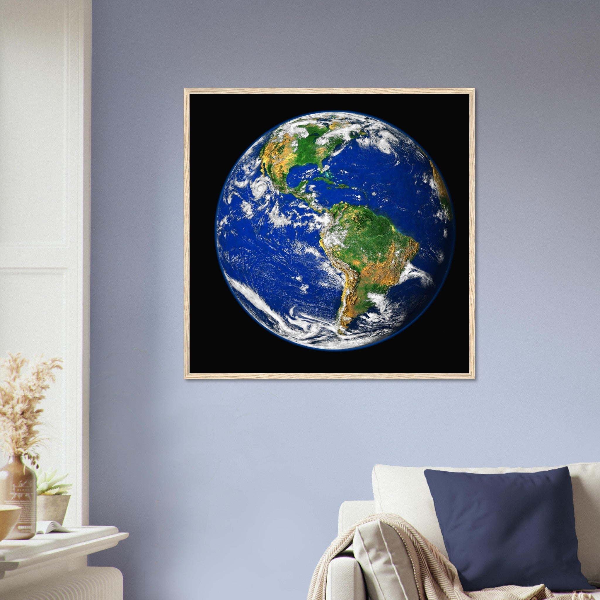 Planet Earth Framed - Planet Earth Framed Print With Hurricane Showing North And South American Continents. - WallArtPrints4U