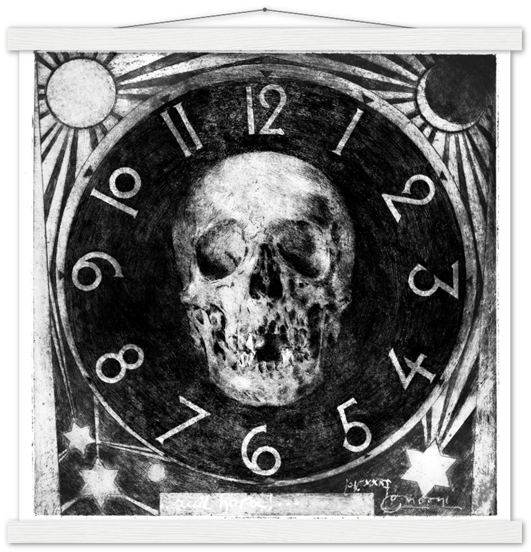 Skull Clock Poster - Ruit Hora (Fleeting Time) Poster - Luigi Conconi