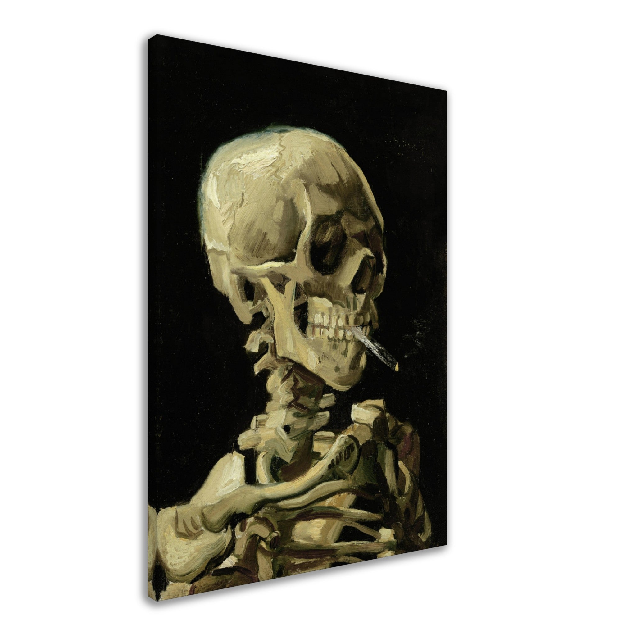 Van Gogh Skeleton With A Cigarette Canvas - Skull With A Burning Cigarette Canvas Print