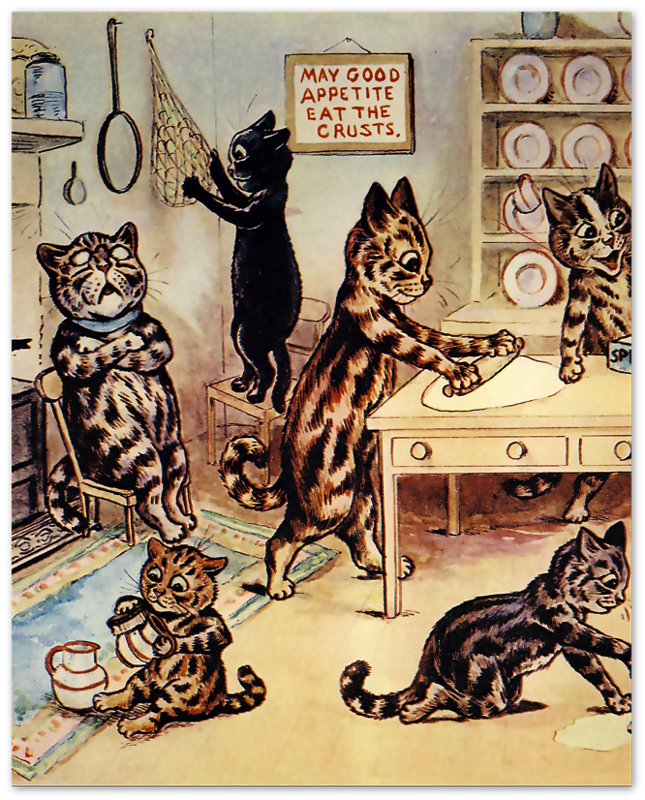 Póster de Louis Wain - Gatitos en la cocina - Impresión de gato de Louis Wain