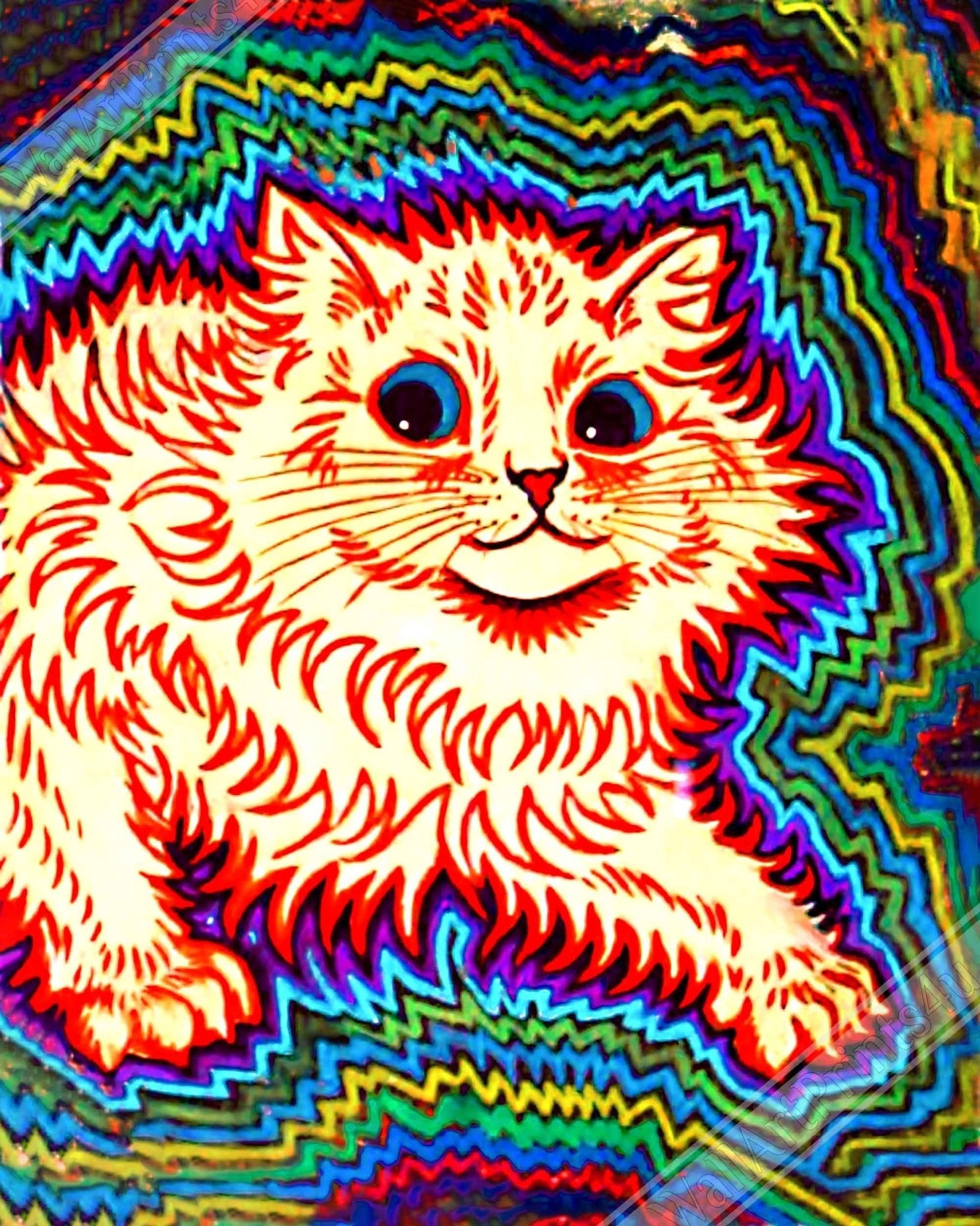 Psychedelic Cat Poster, Louis Wain Psychedelic Cat Print - WallArtPrints4U