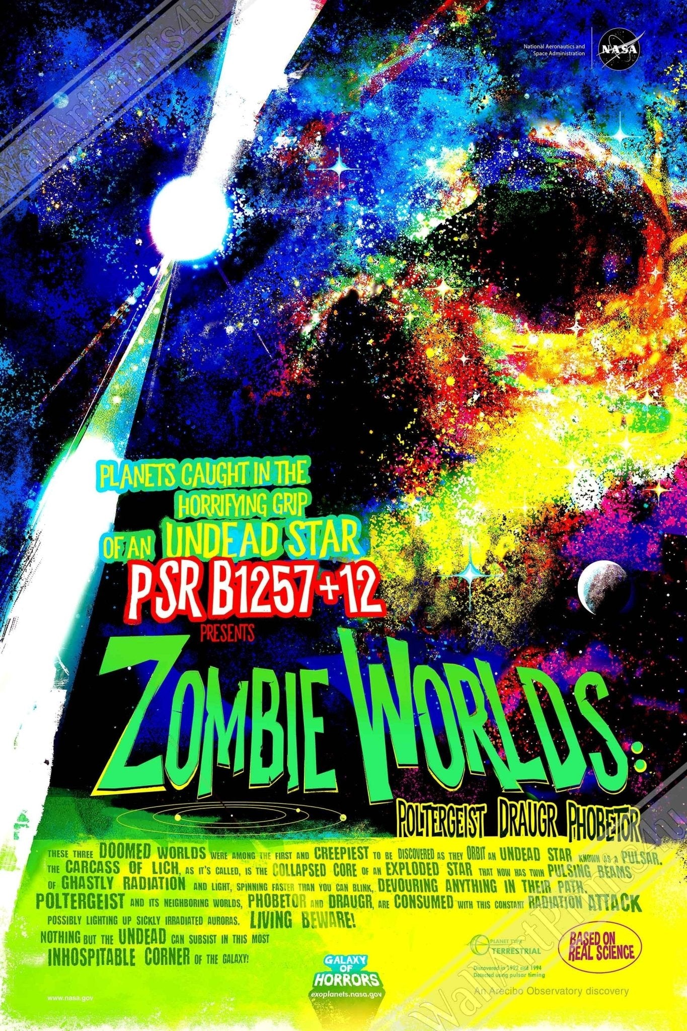 Pulsar Zombie World Canvas - Vintage Nasa Space Canvas Halloween Comic Version Designed By Nasa - WallArtPrints4U