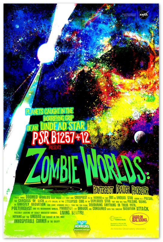Pulsar Zombie World Poster - Vintage Nasa Space Poster Halloween Comic Version Designed By Nasa - WallArtPrints4U