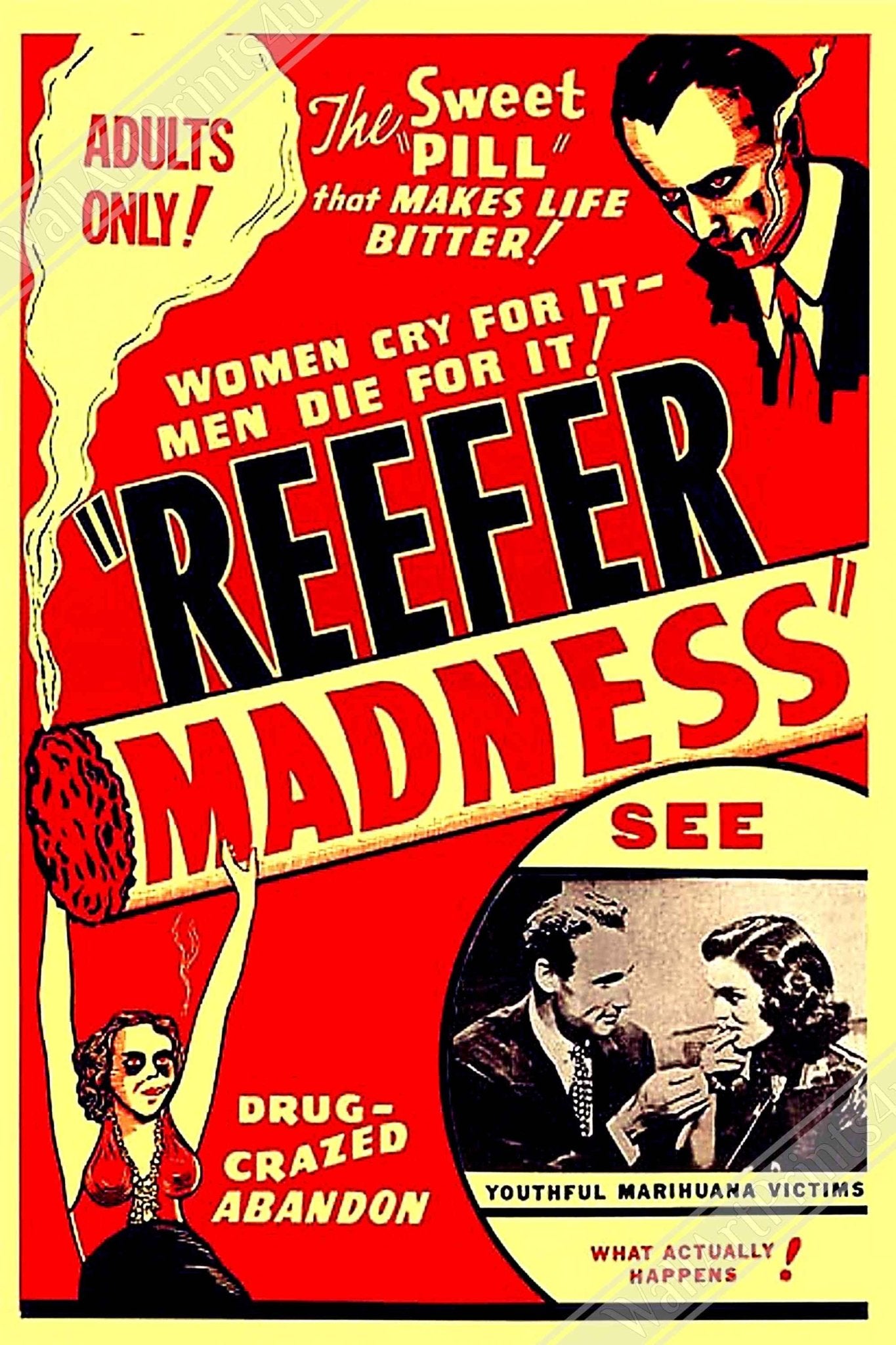 Reefer Madness Propaganda Canvas, "Scary" Cannabis Propaganda - Reefer Madness Propaganda Canvas Print - WallArtPrints4U